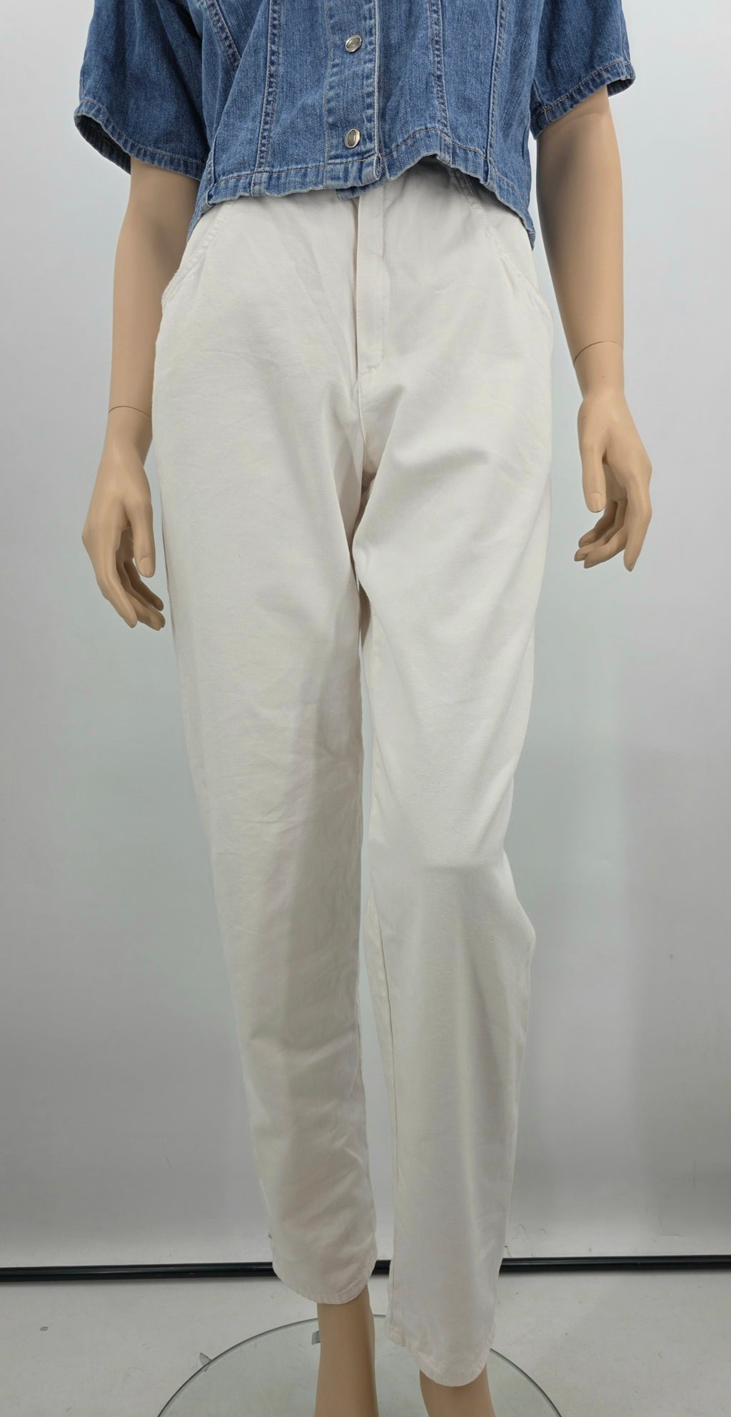 PTA, high-waisted cotton pants from the 80s, color white, belt 66cm, size 34