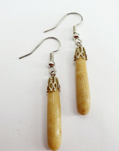 Earrings, light beige natural stone