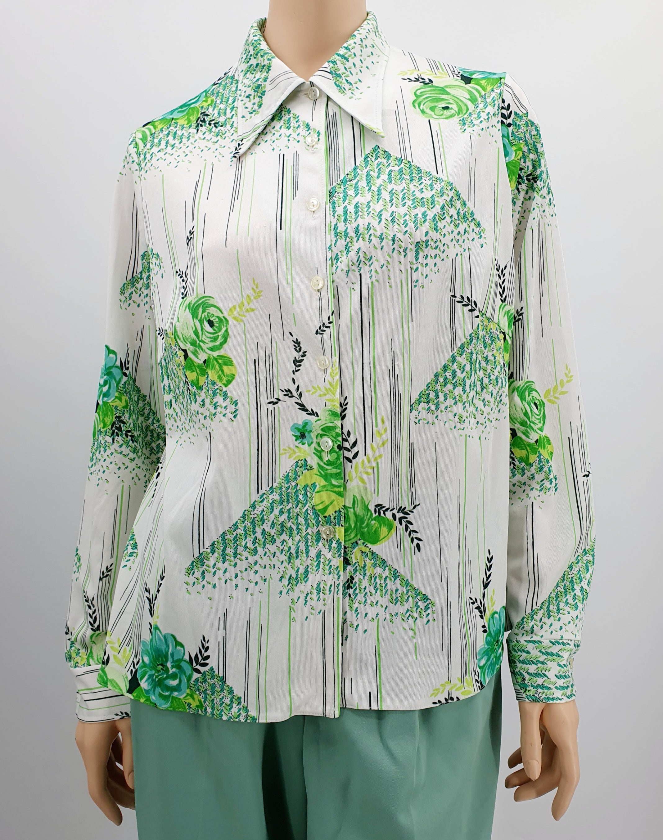 Vinetta, vihreä-valkoinen pitkähihainen vintagepaita 70-luvulta