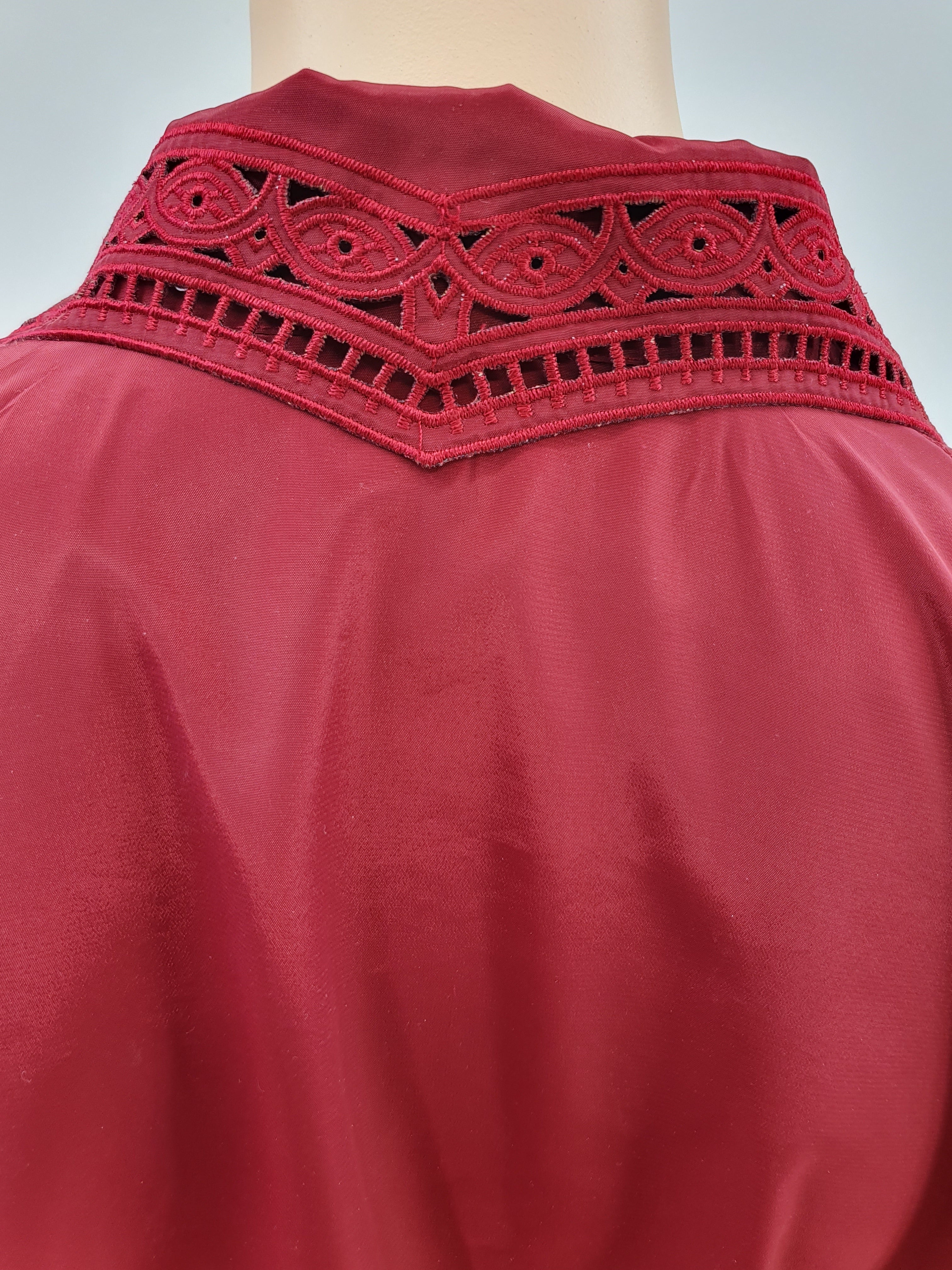 Abak, dark red embroidered women's shirt from the 90s, size 46/48
