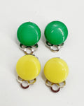 Small clip earrings from the 80s, 2pcs, green and yellow