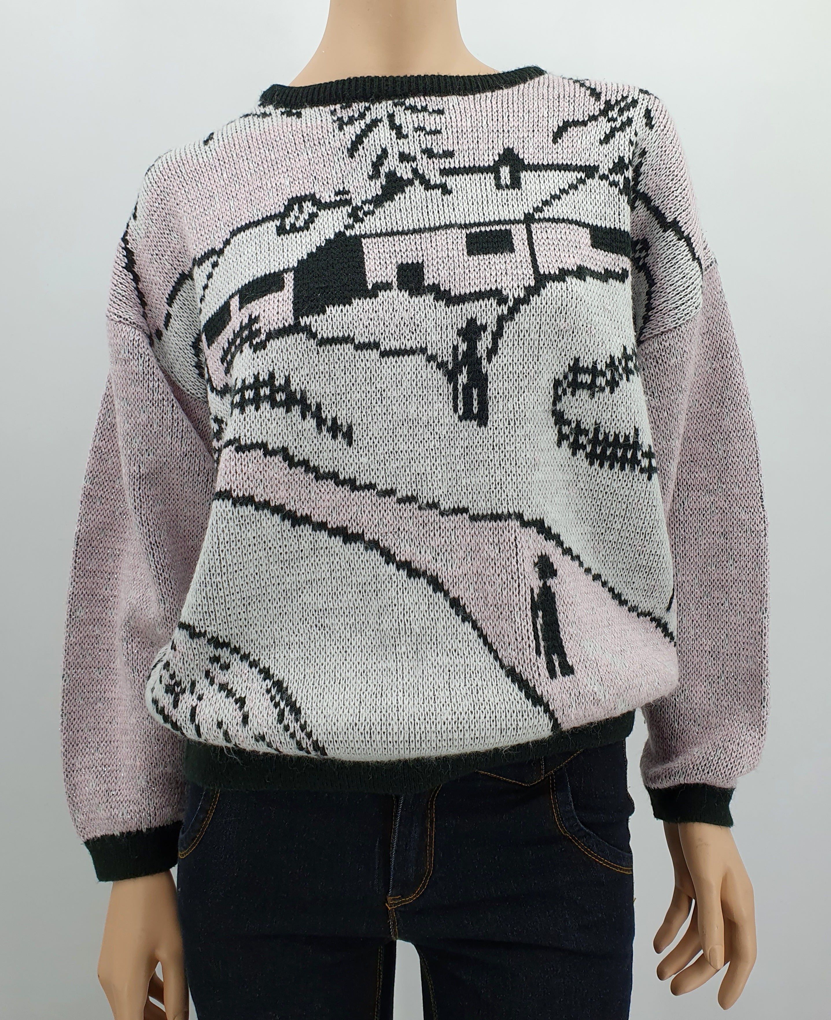 Kimalteleva neulepusero 80-luvulta graafinen kuvio koko 40-42