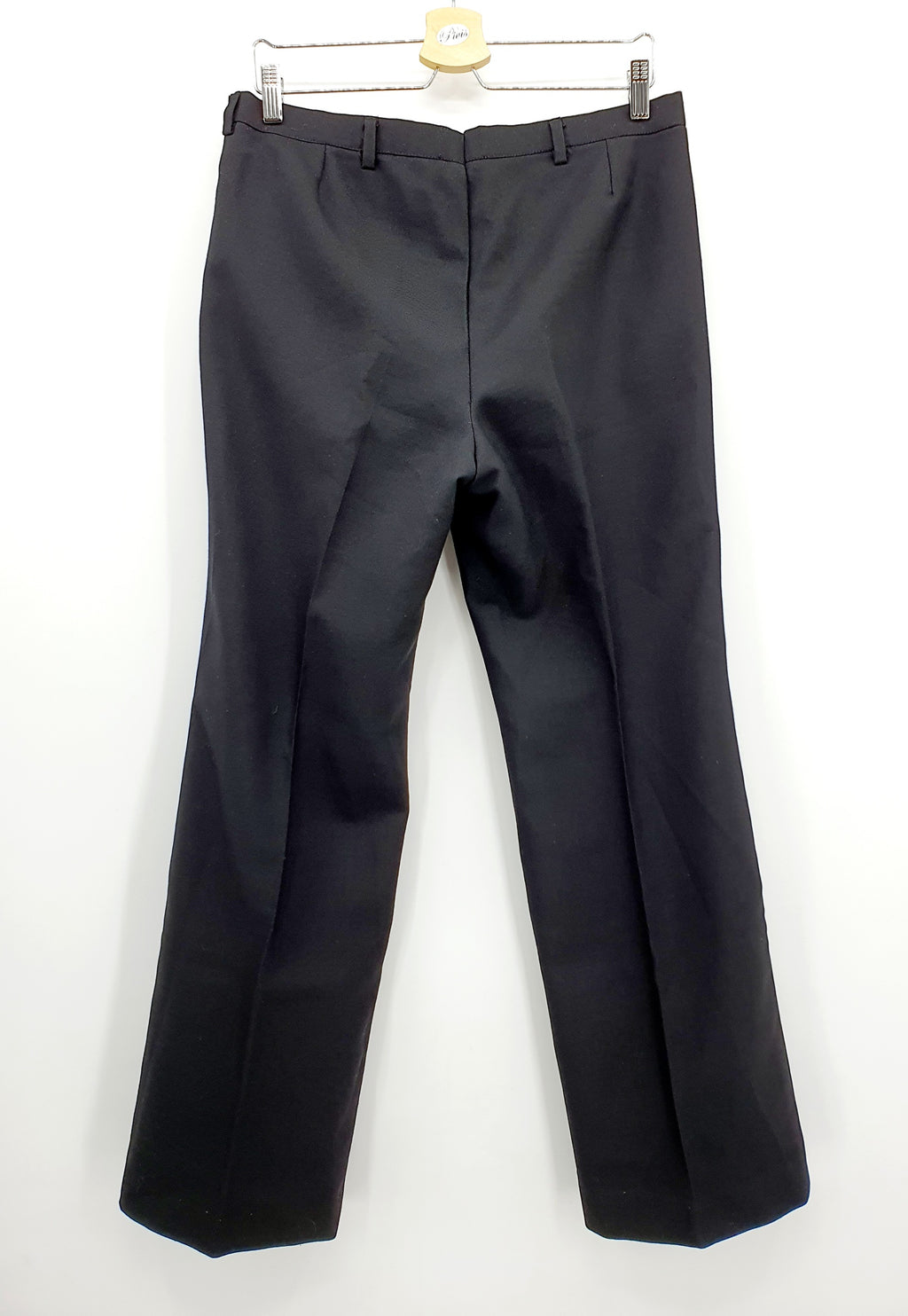 Mustat suorat miesten housut 80-luvulta, kuva takaa