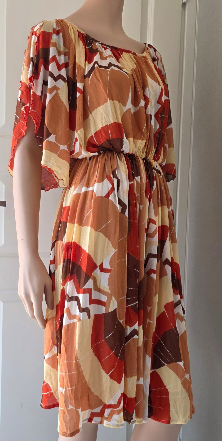 Flowing warm-toned summer dress from the 80s-90s, size 36-38-40