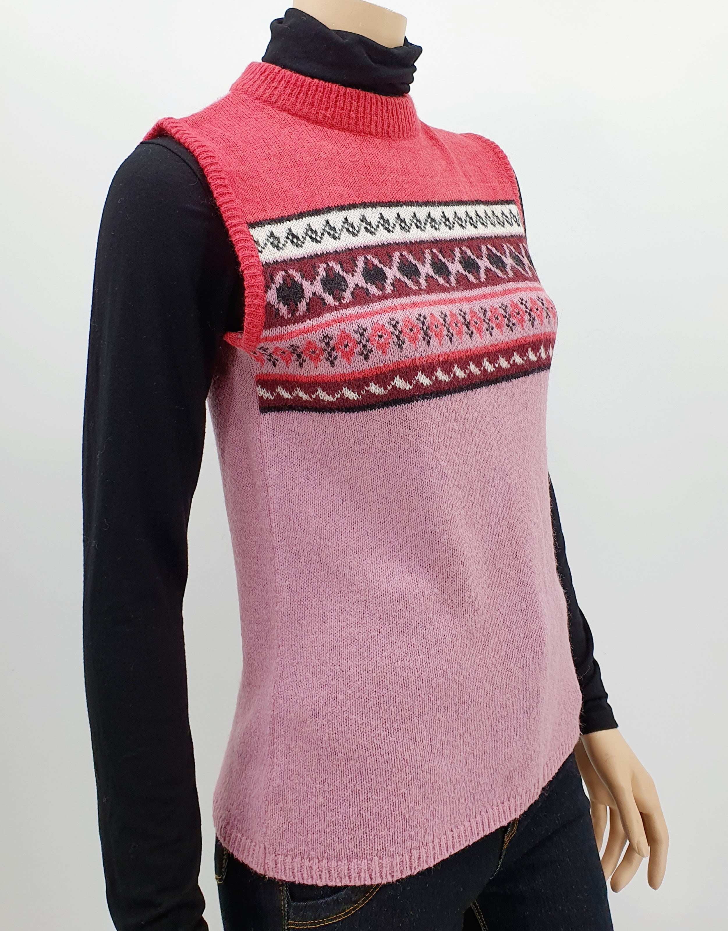 Hihaton villa neuletoppi 90-luku Roosanvärinen Kuva sivulta