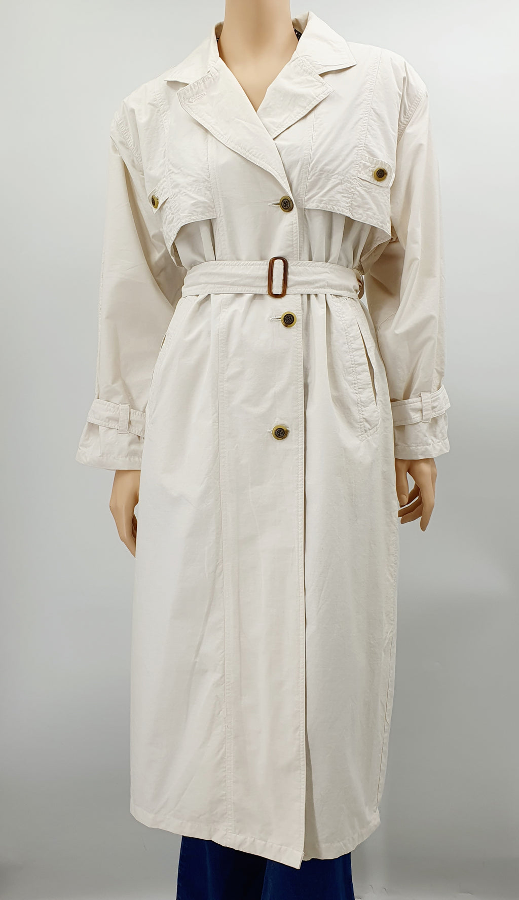 Reflex, long light-colored trench coat from the 90s, size 42