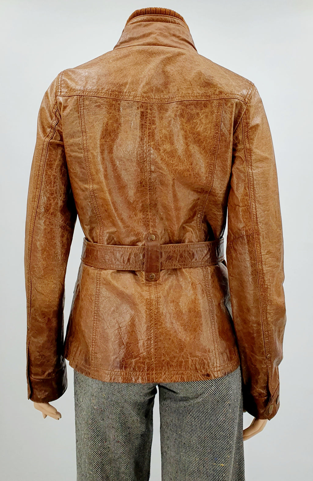 Vennger, women's short Y2K leather jacket, color brown, size 34-36