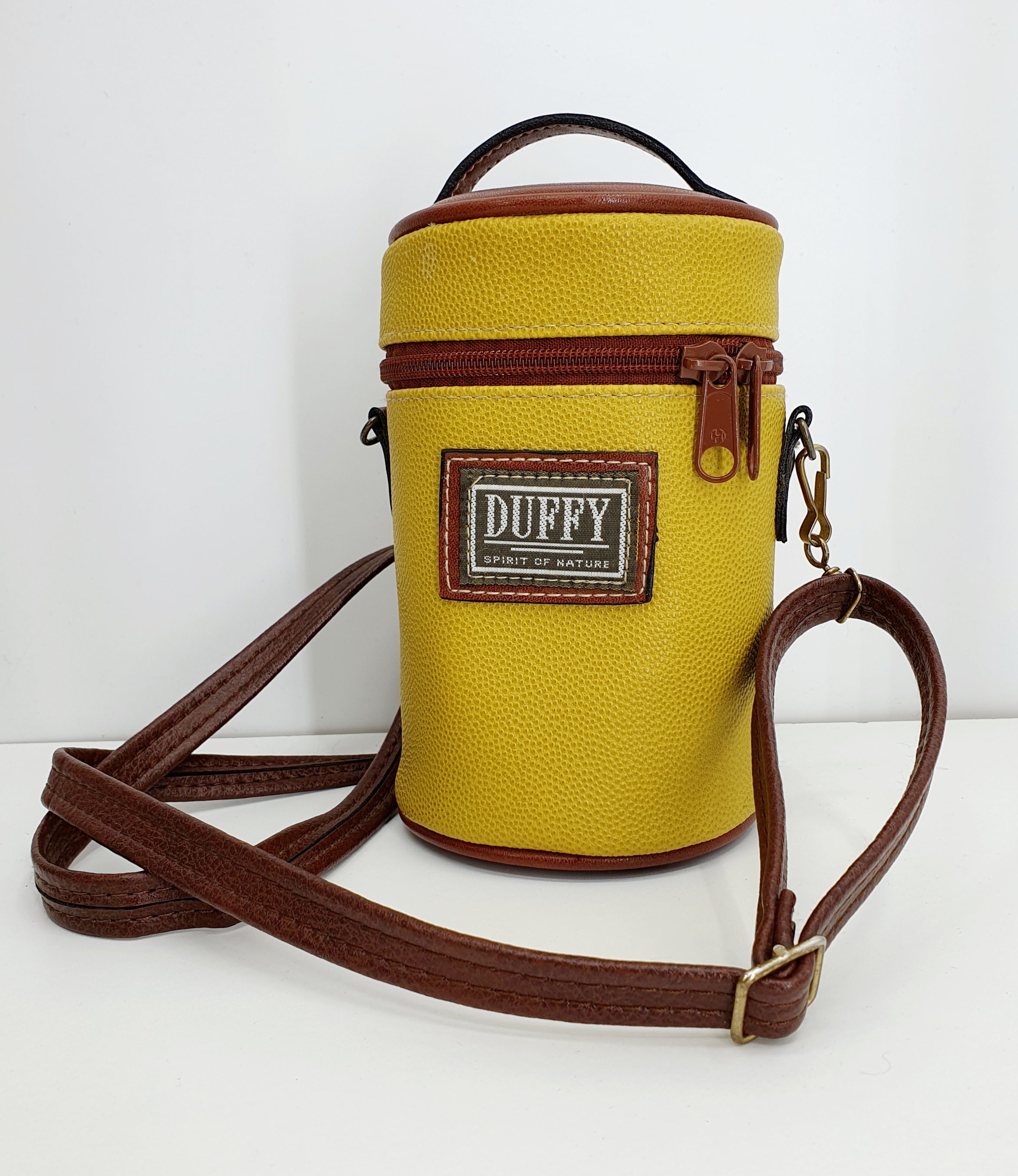 Duffy, bucket bag 90-luvulta, vintagelaukku, väritys sinapinkeltainen/ruskea