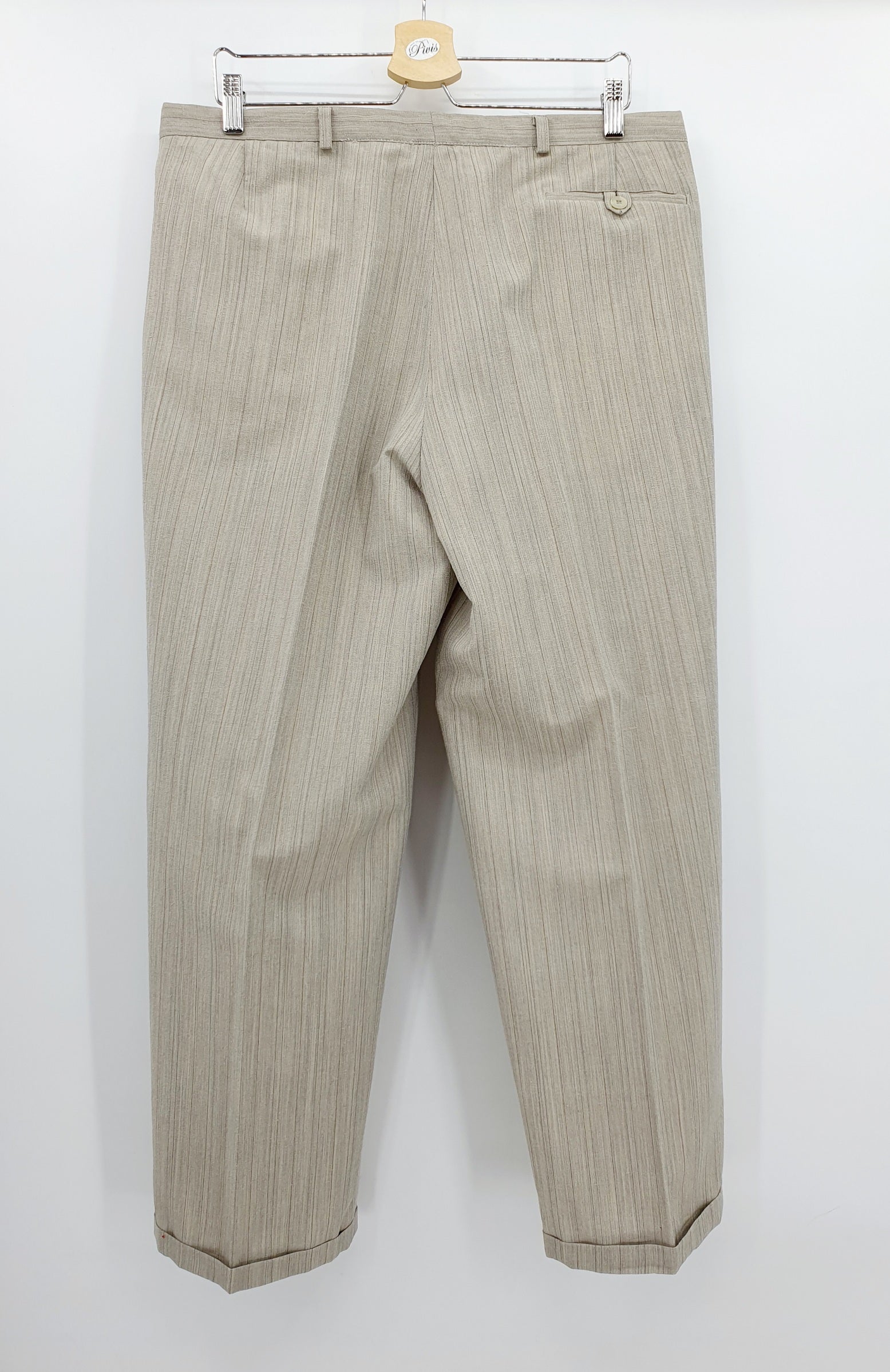 Miesten villasekoitehousut 80-luvulta Väri harmaa raitakuvio Kuva takaa