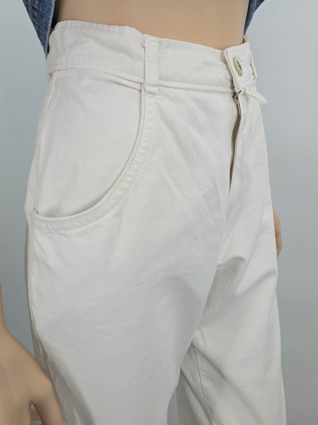 PTA, high-waisted cotton pants from the 80s, color white, belt 66cm, size 34