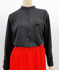 Chic, black women's jersey shirt with gold trim, 80s, size 38-40