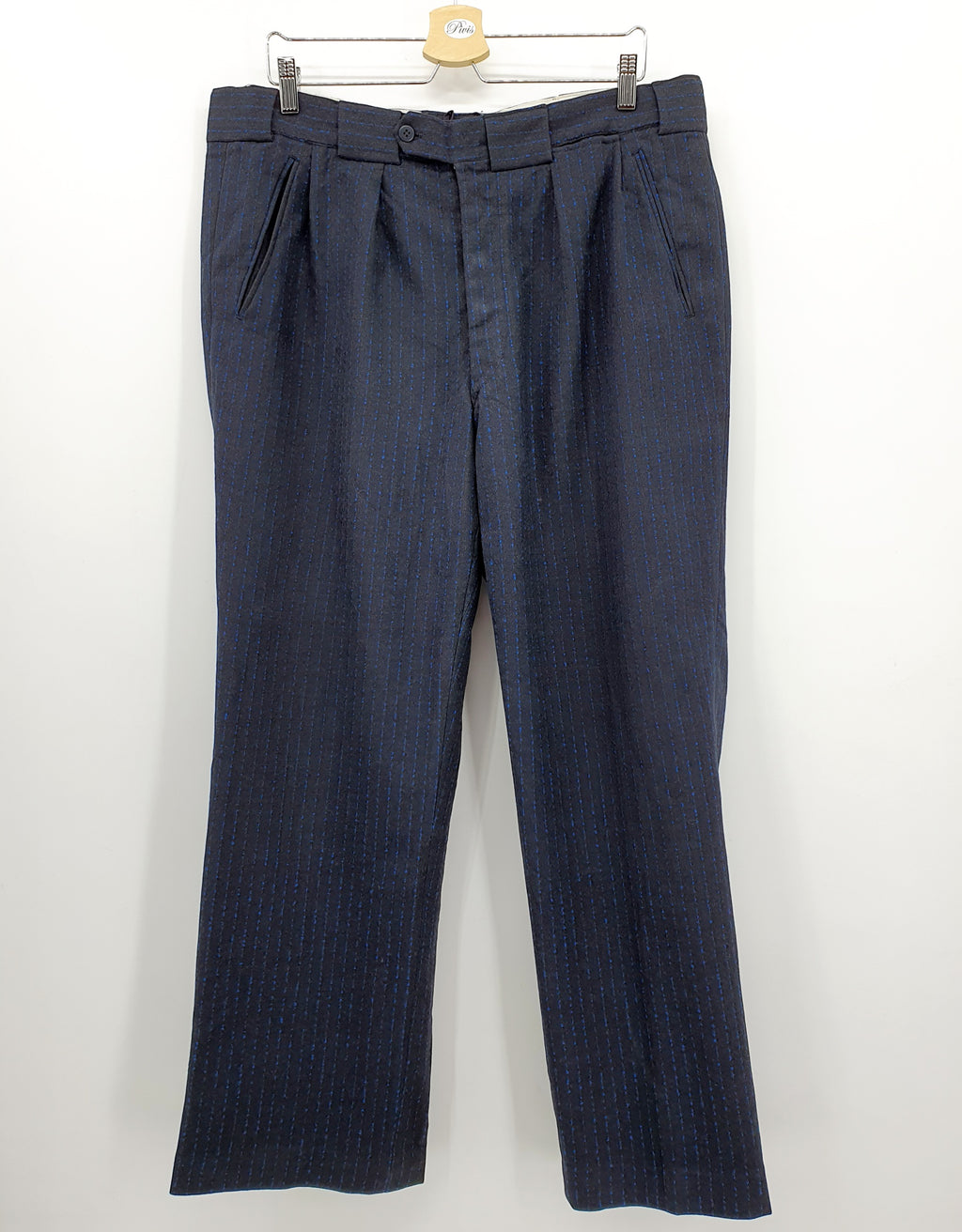 Men's black wool trousers with striped pattern, 1950s, size XL