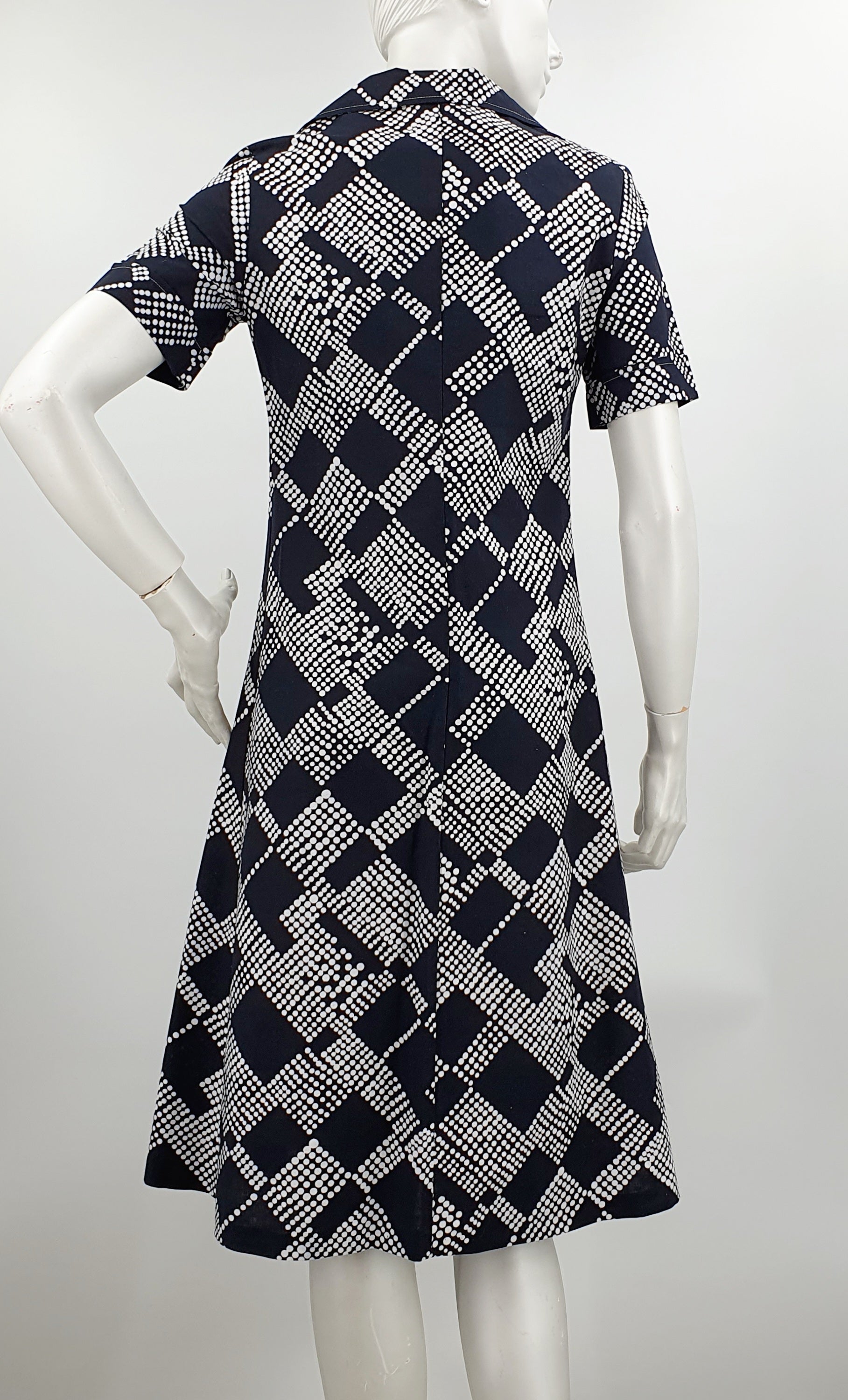 Janstorp, black and white cotton dress from the 70s, size 34-36