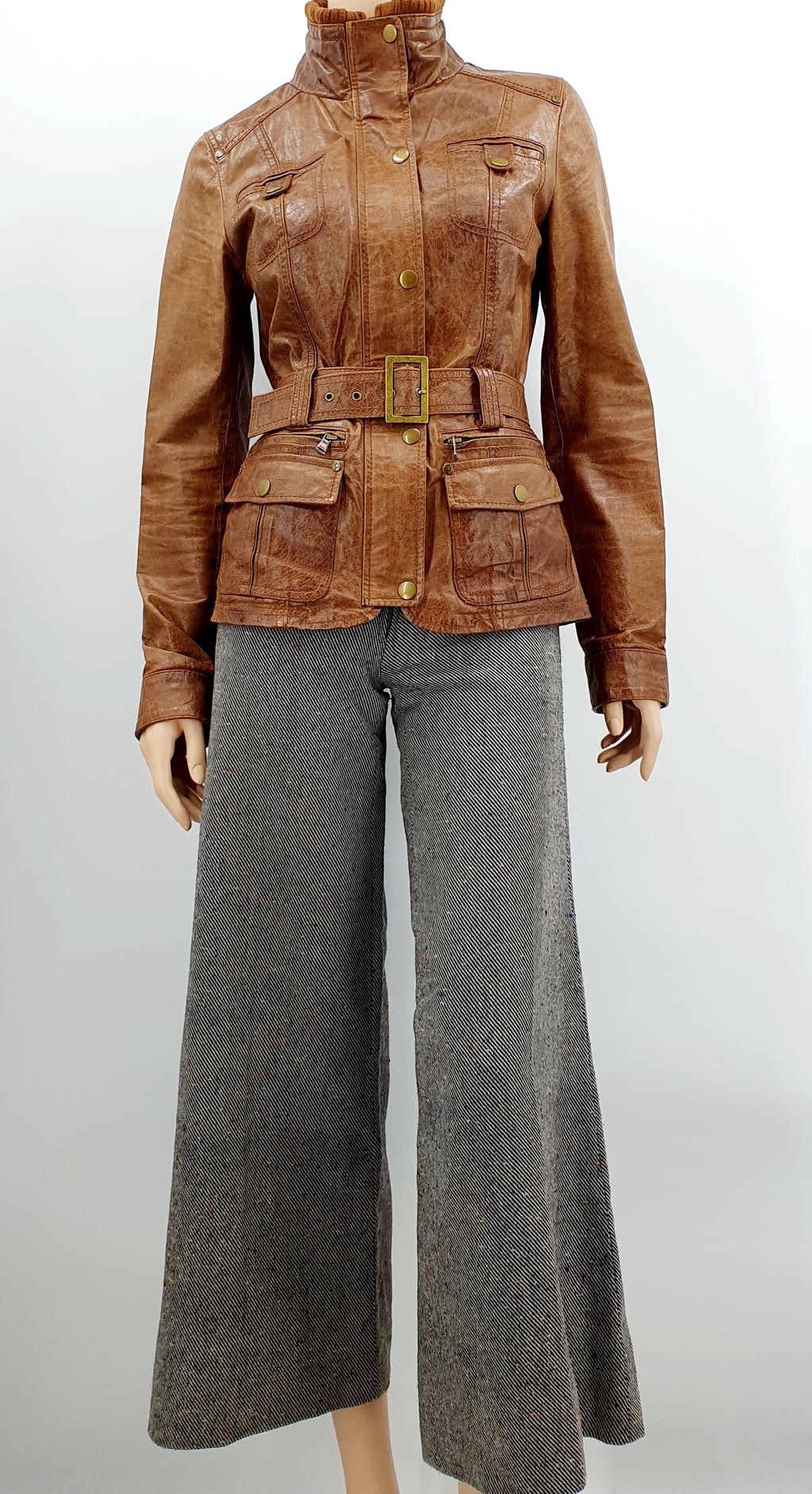 Vennger, women's short Y2K leather jacket, color brown, size 34-36