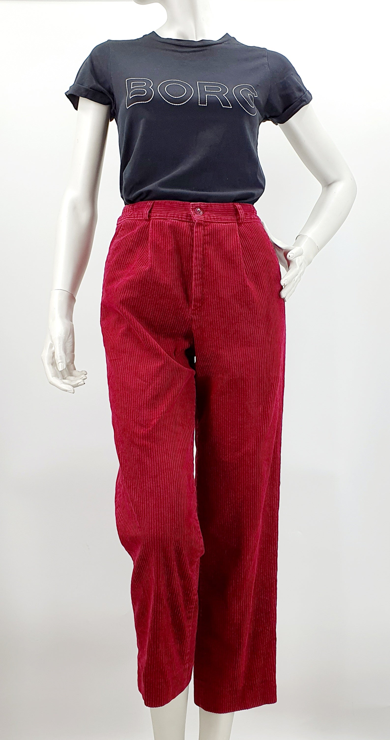 Burgundy corduroy trousers from the 90s, waist 70cm, size 36