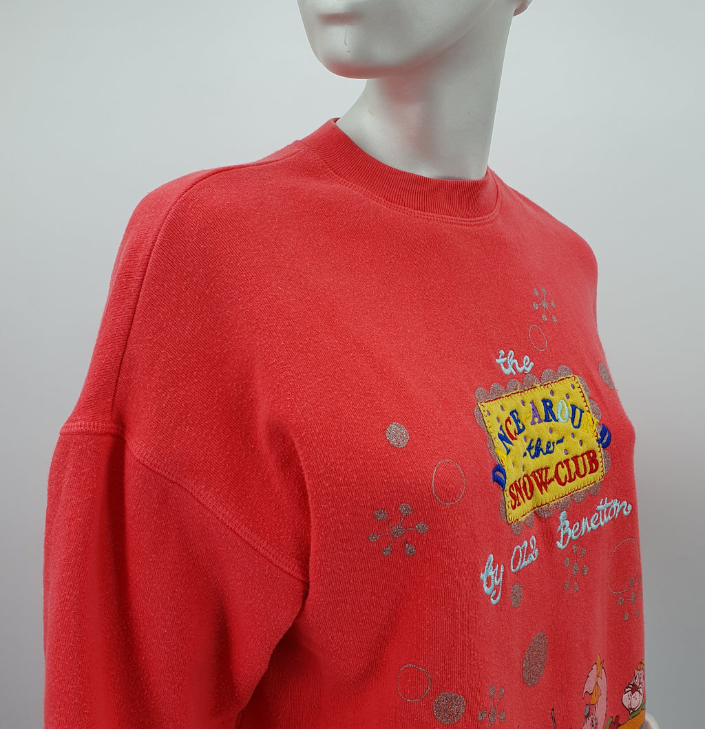 Benetton, coral red sweatshirt from the 80s-90s, size 34-36-(38)