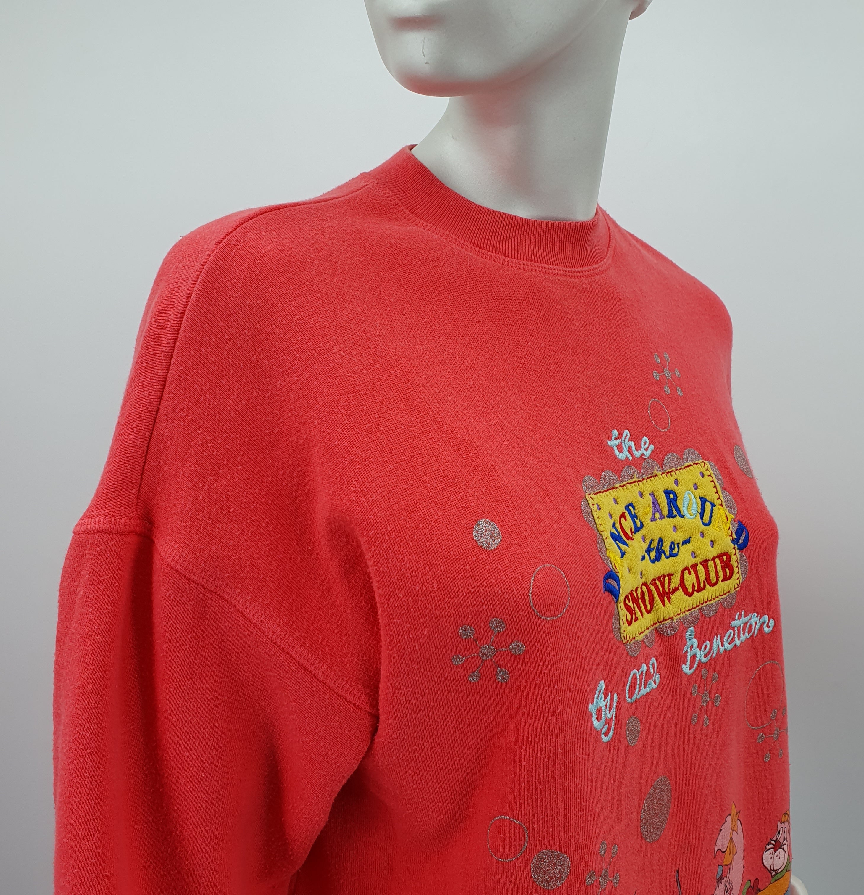 Benetton, coral red sweatshirt from the 80s-90s, size 34-36-(38)