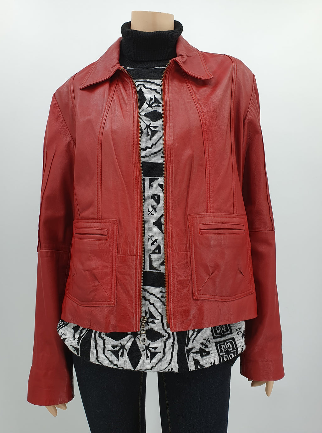 Marciano, red short leather jacket, 80s-90s, size 42-44