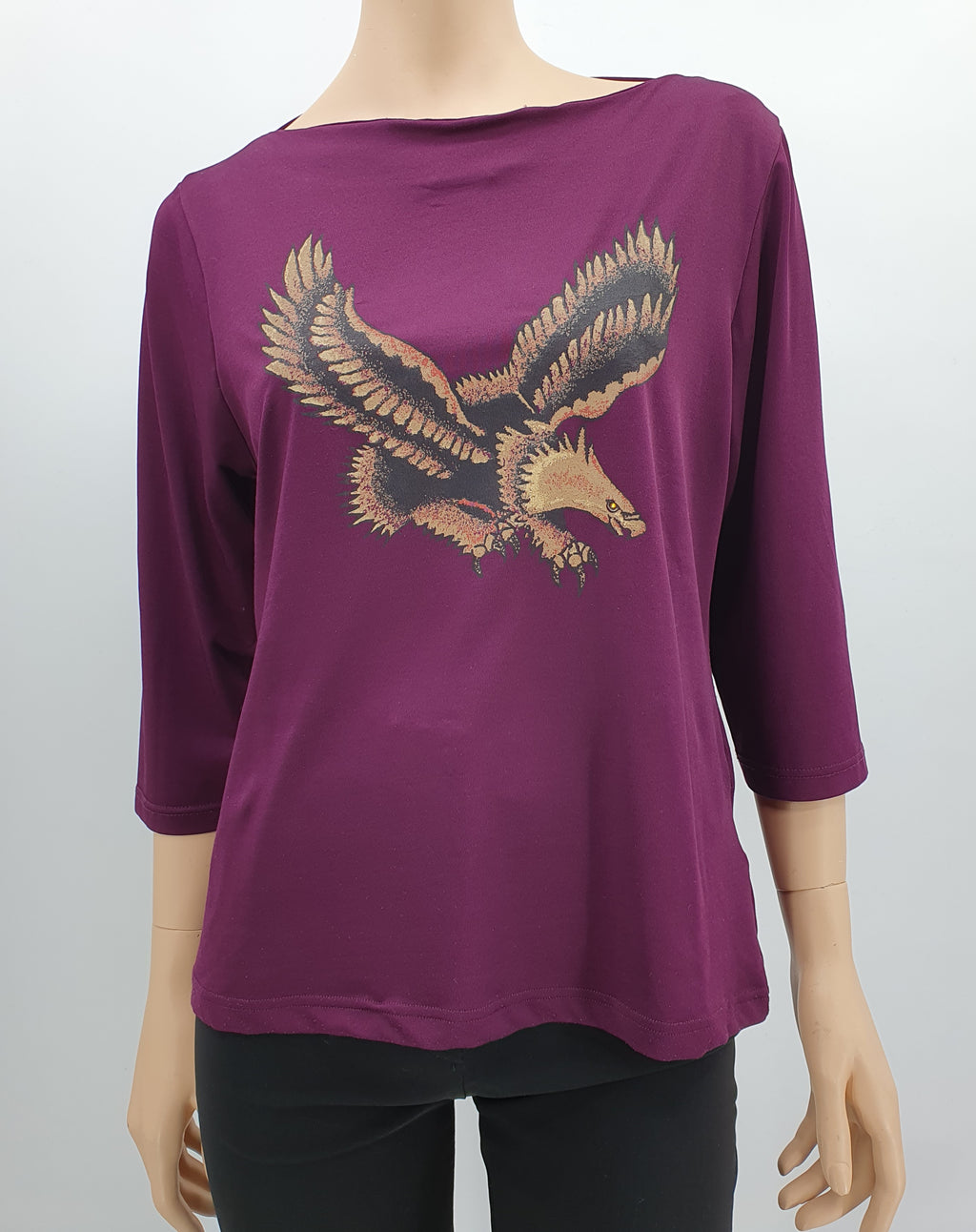 Hennes, luumunvärinen Y2K pusero lintukuviolla, koko 38-40