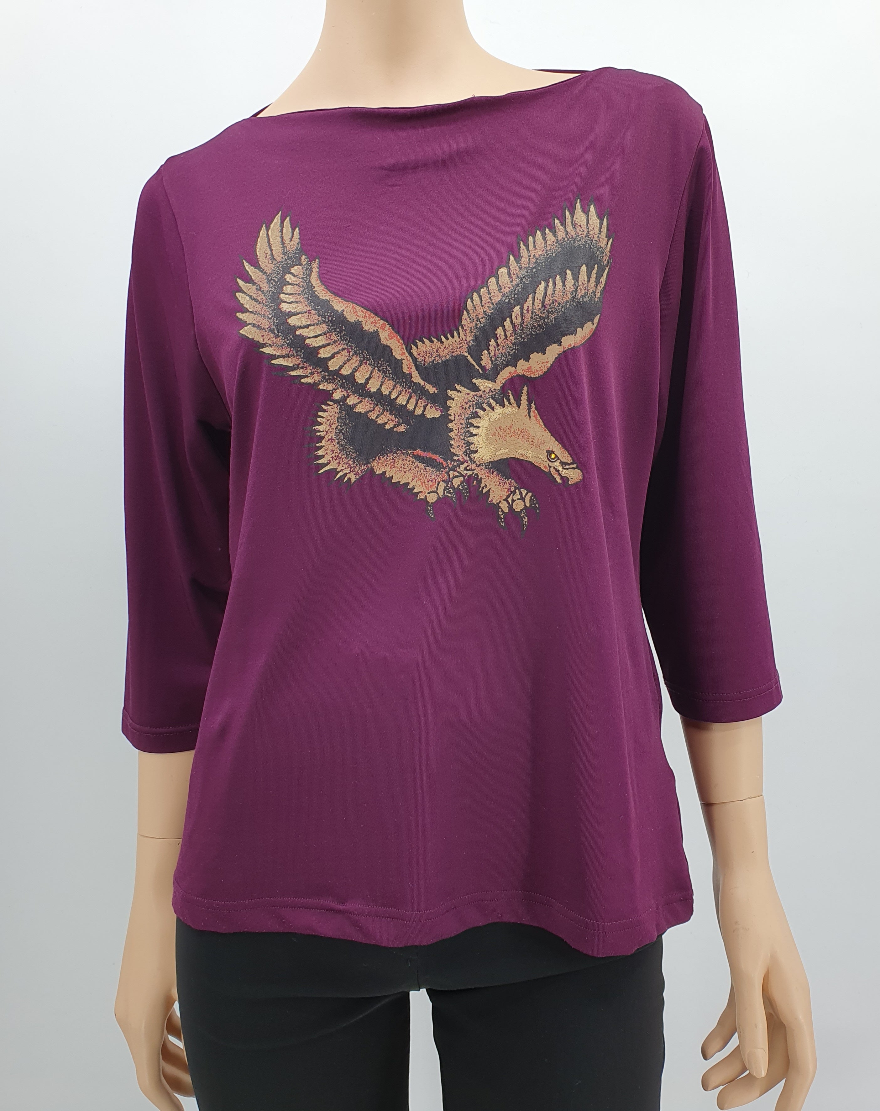 Hennes, luumunvärinen Y2K pusero lintukuviolla, koko 38-40