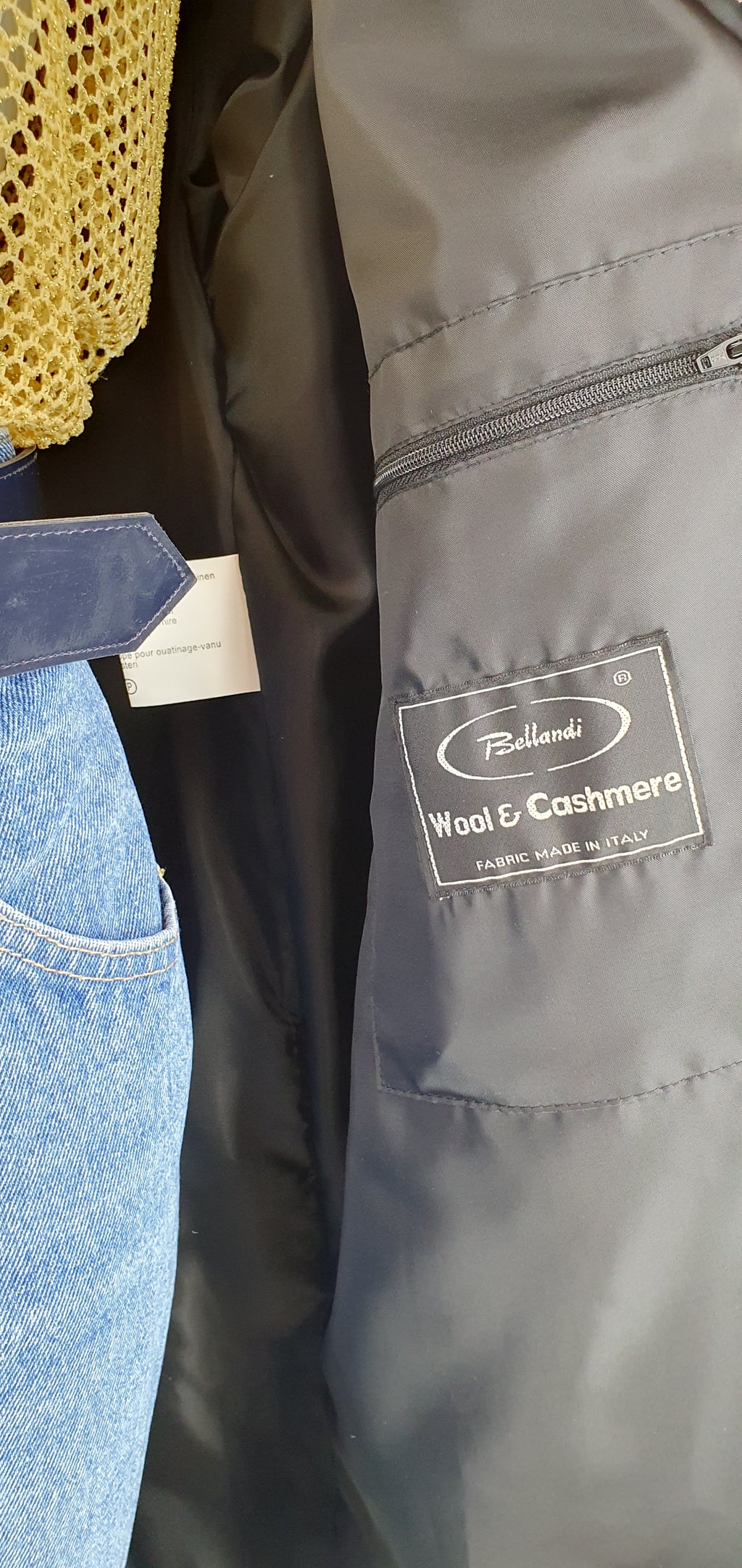 Noora, dark blue, hooded woolen jacket from the 90s, size 40-42