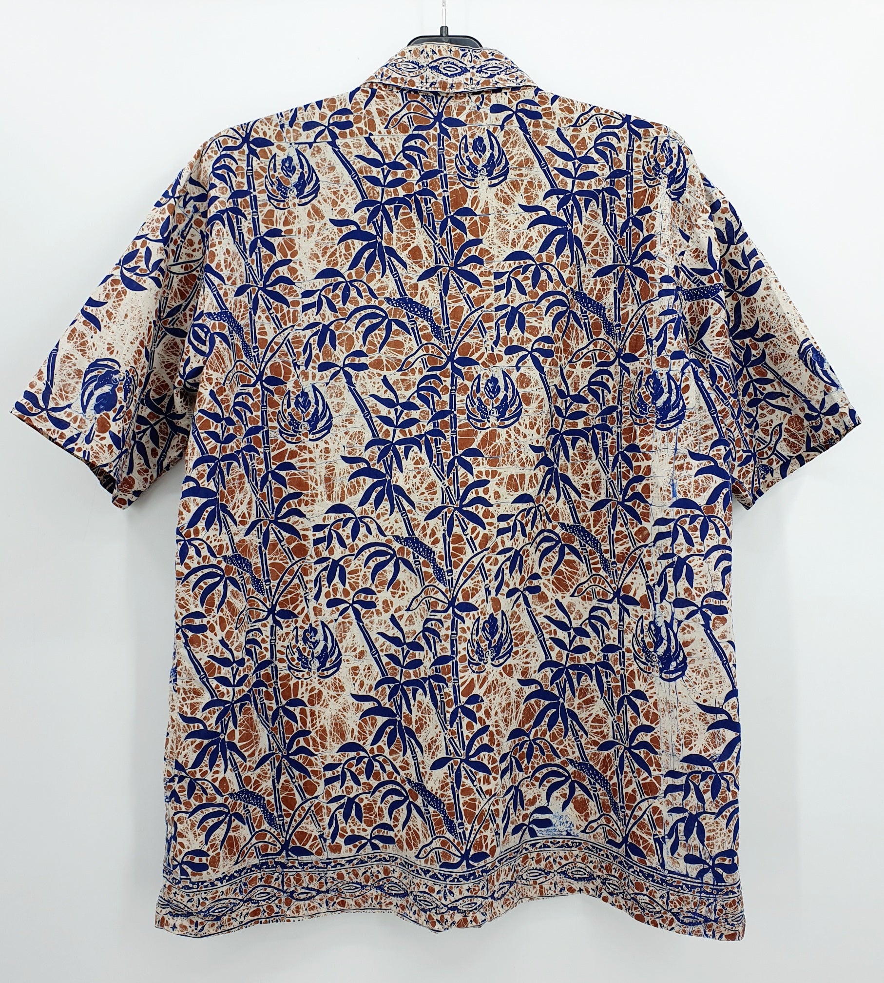 Men's short-sleeved cotton shirt with bamboo patterns, size S/M