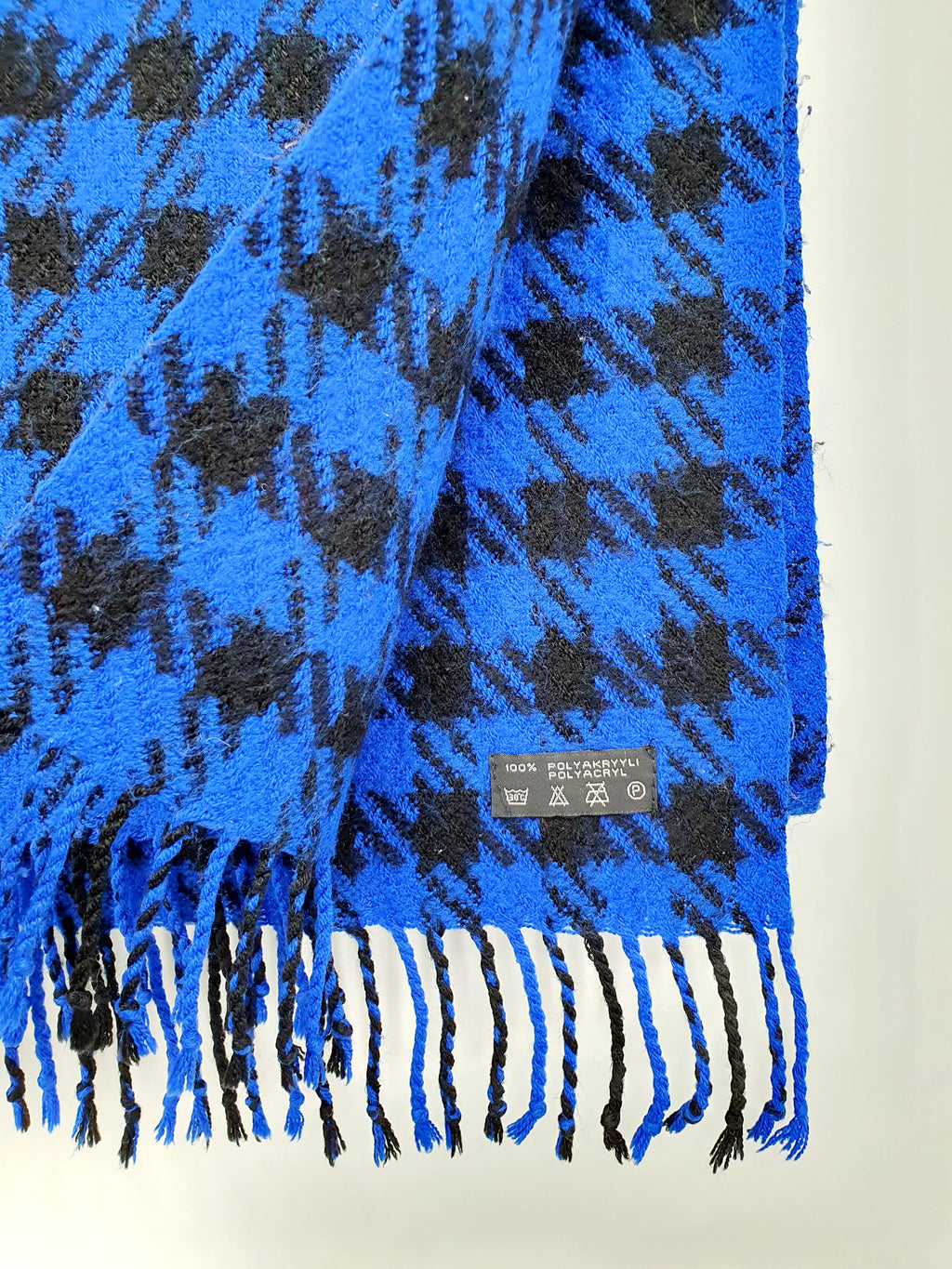 Long scarf from the 80s, color black/electric blue, size 35x155cm