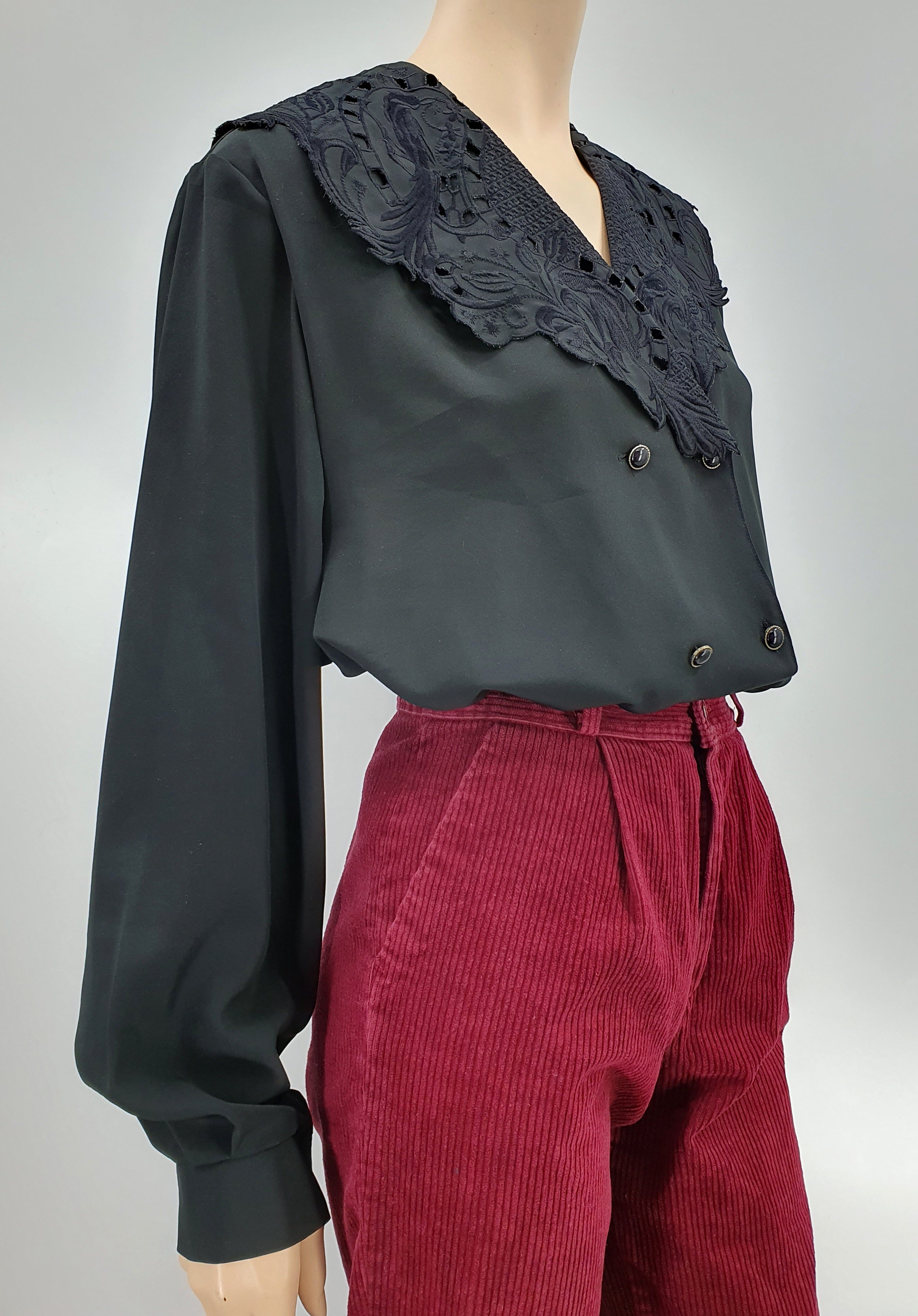 Black embroidered women's shirt from the 90s, size 46
