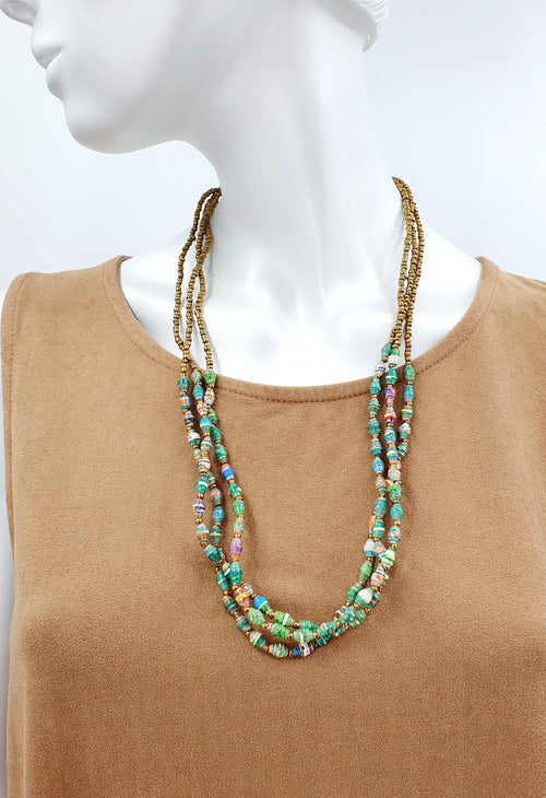 Boho-style green necklace, length 66cm
