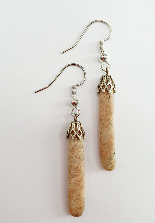 Earrings, reddish light natural stone