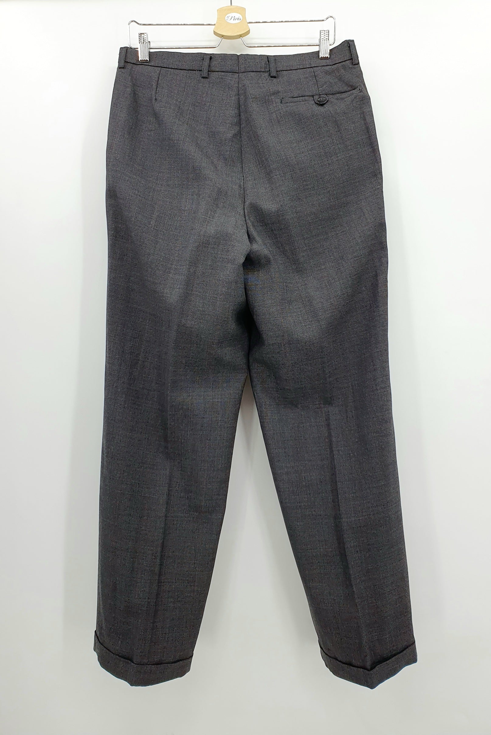 Miesten suorat vintagehousut, upslaaki-lahkeet, väri mustanharmaa, kuva takaa