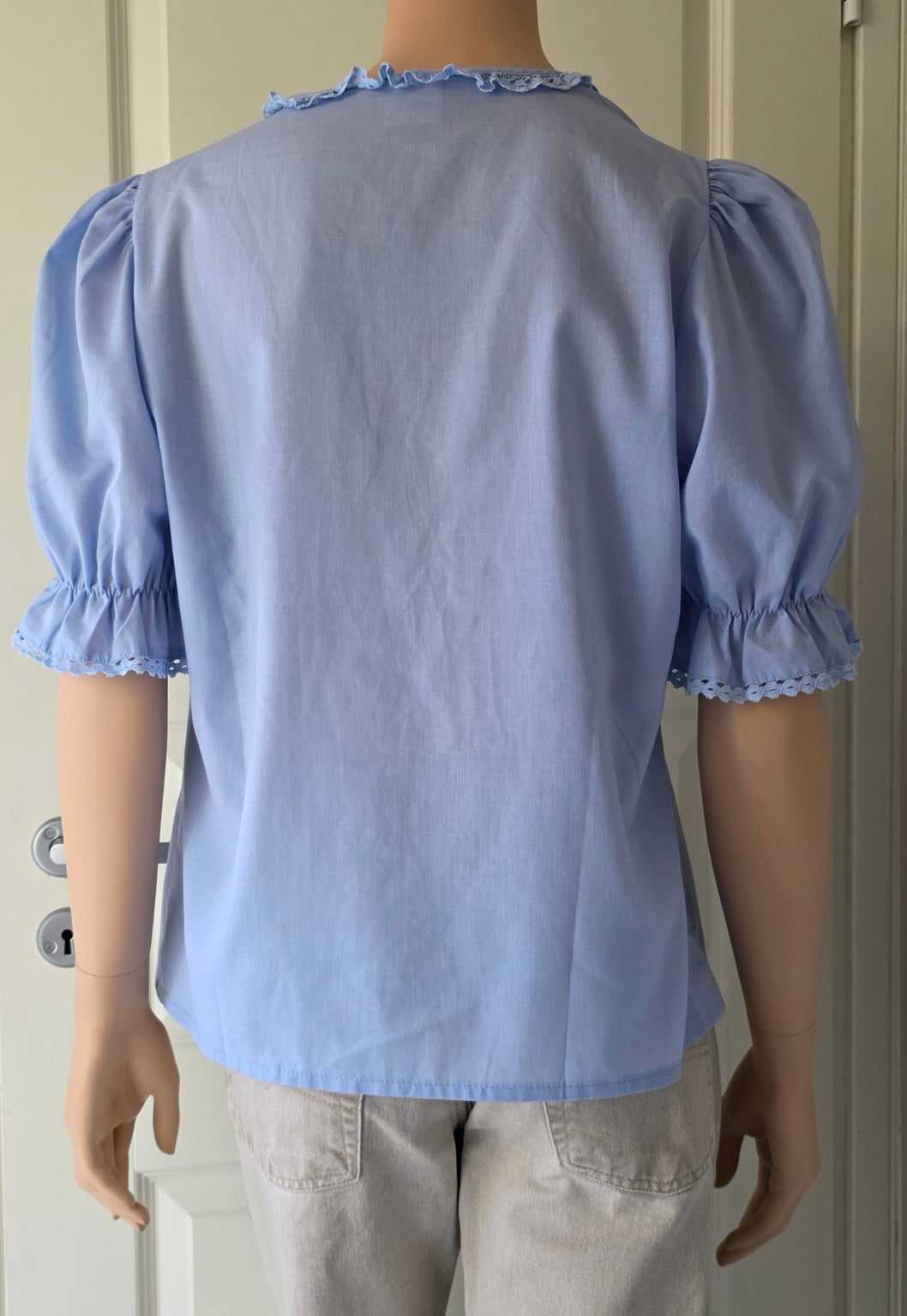 Angelika, light blue puff sleeve blouse from the 80s, size 38-40