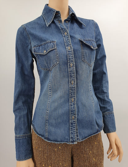 Hennes, blue Y2K denim shirt, size 36