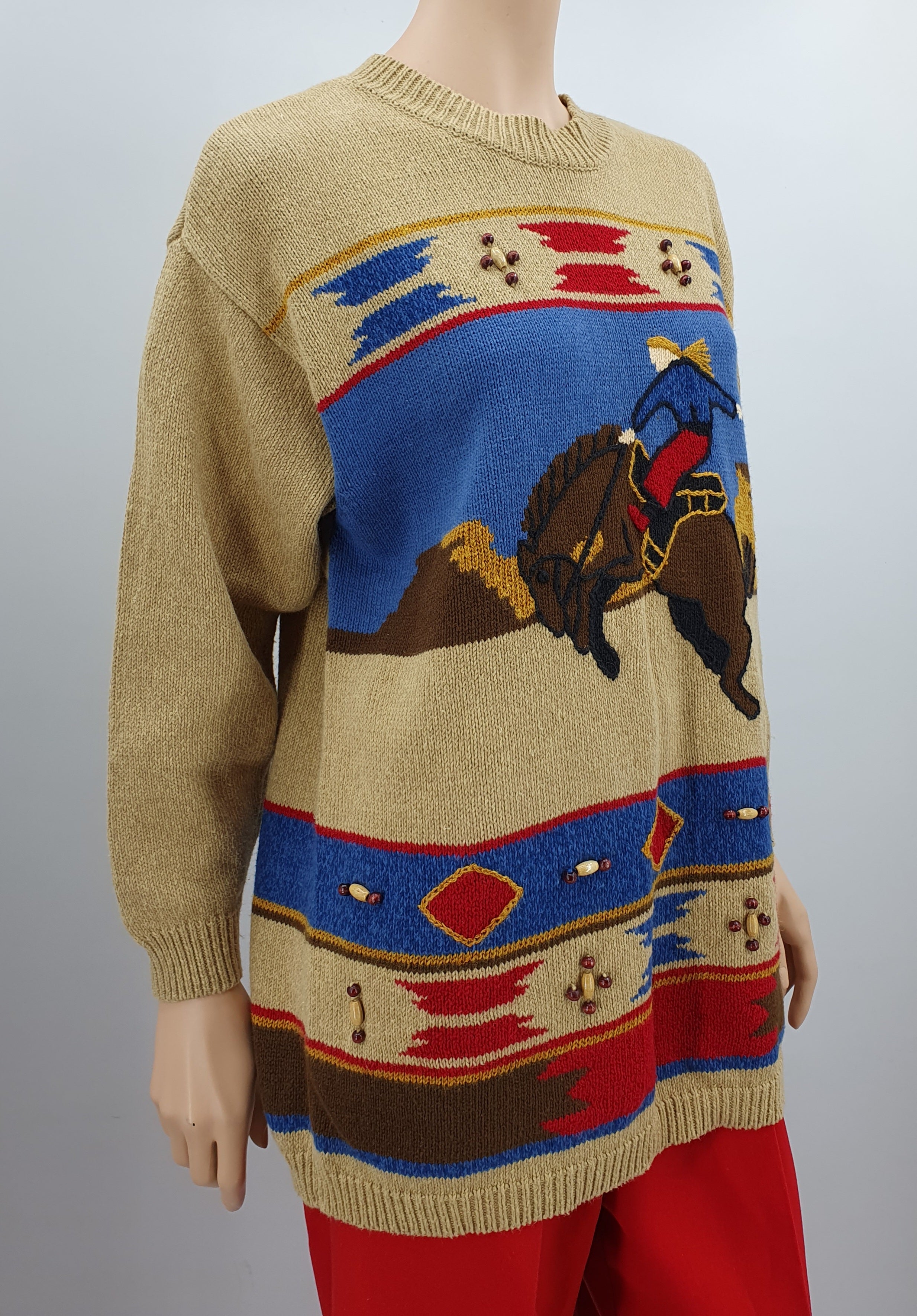 Lizsport, rodeo-themed sweater from the 90s, size 38-40