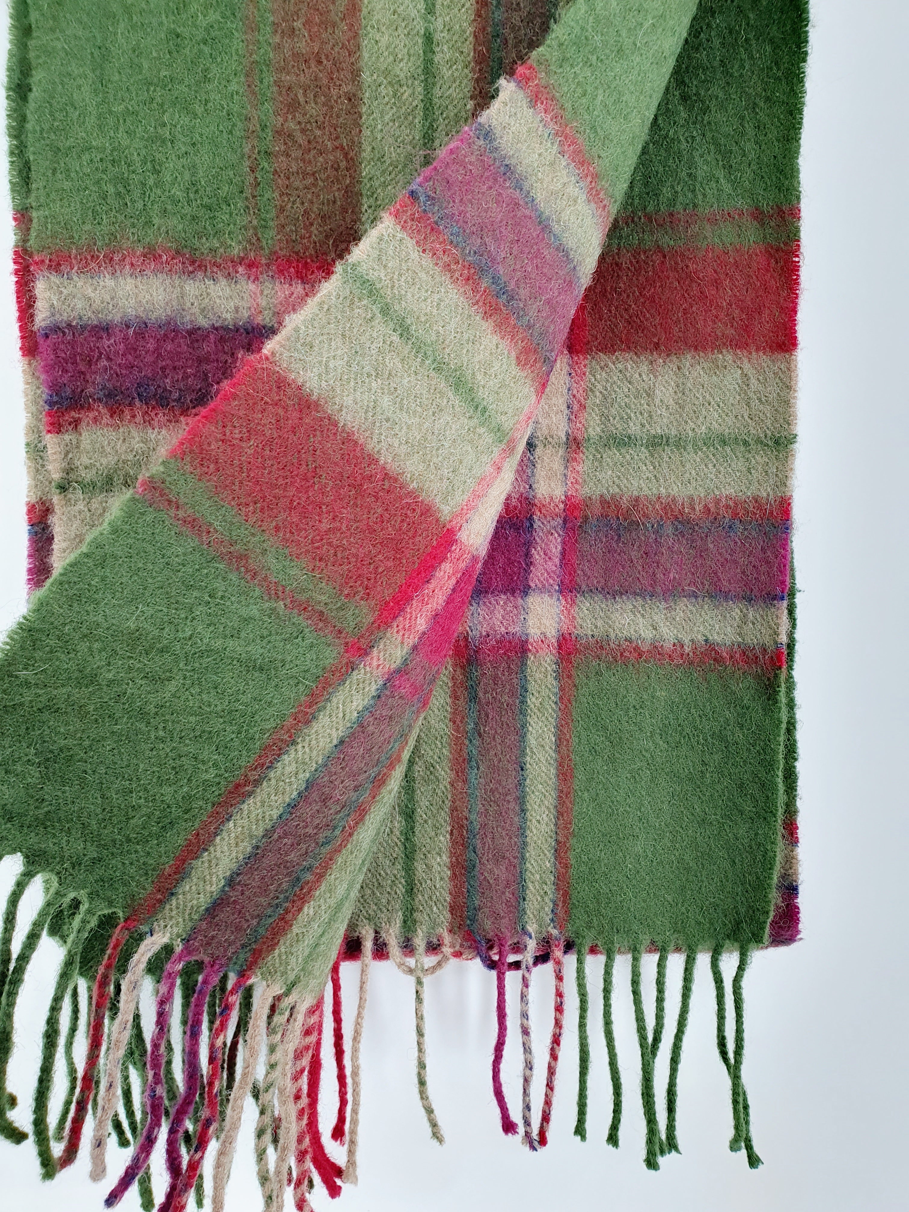 Green/red checked wool scarf, size 30x170cm