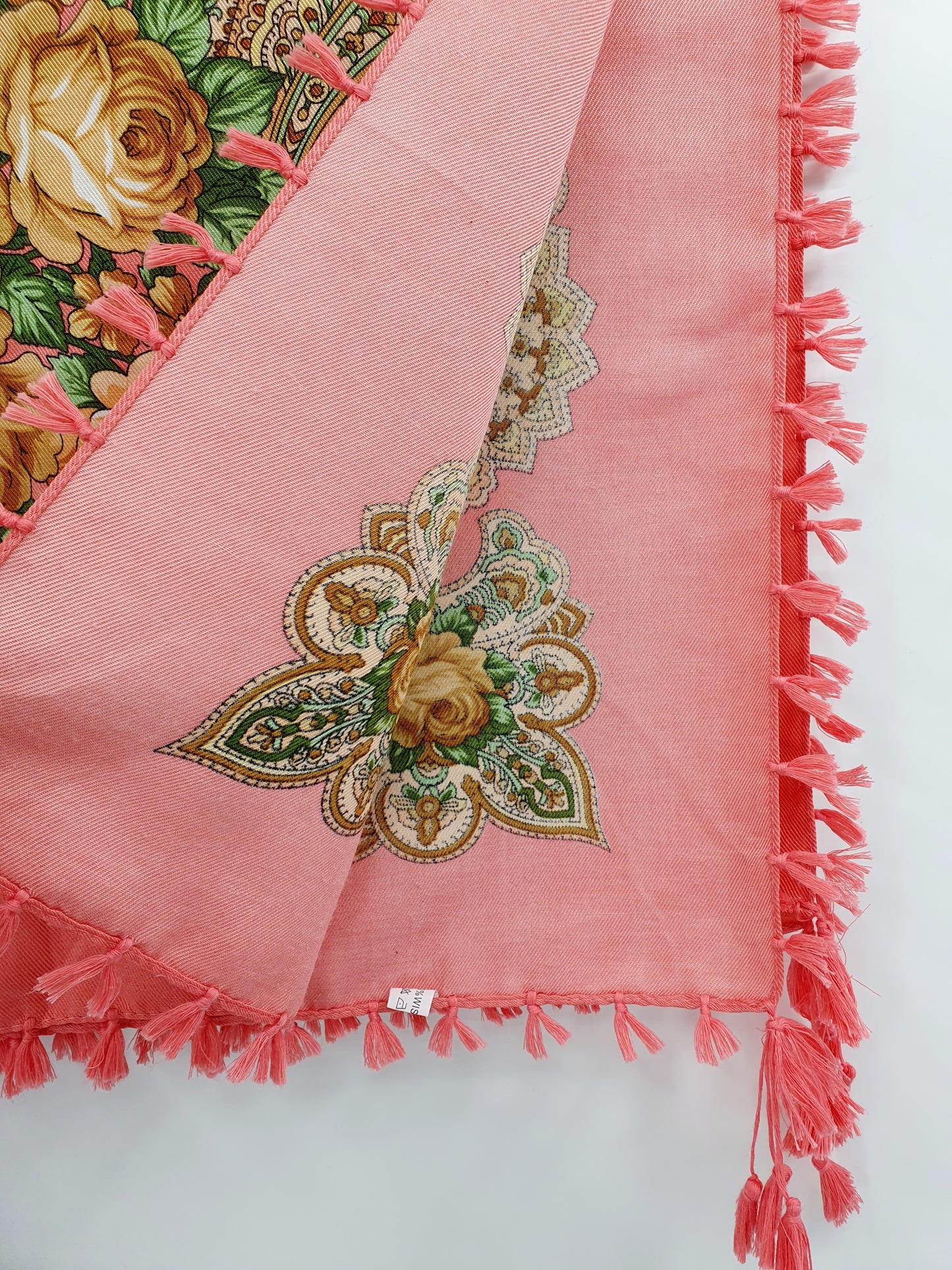 Pink large flower scarf, size 100x100cm