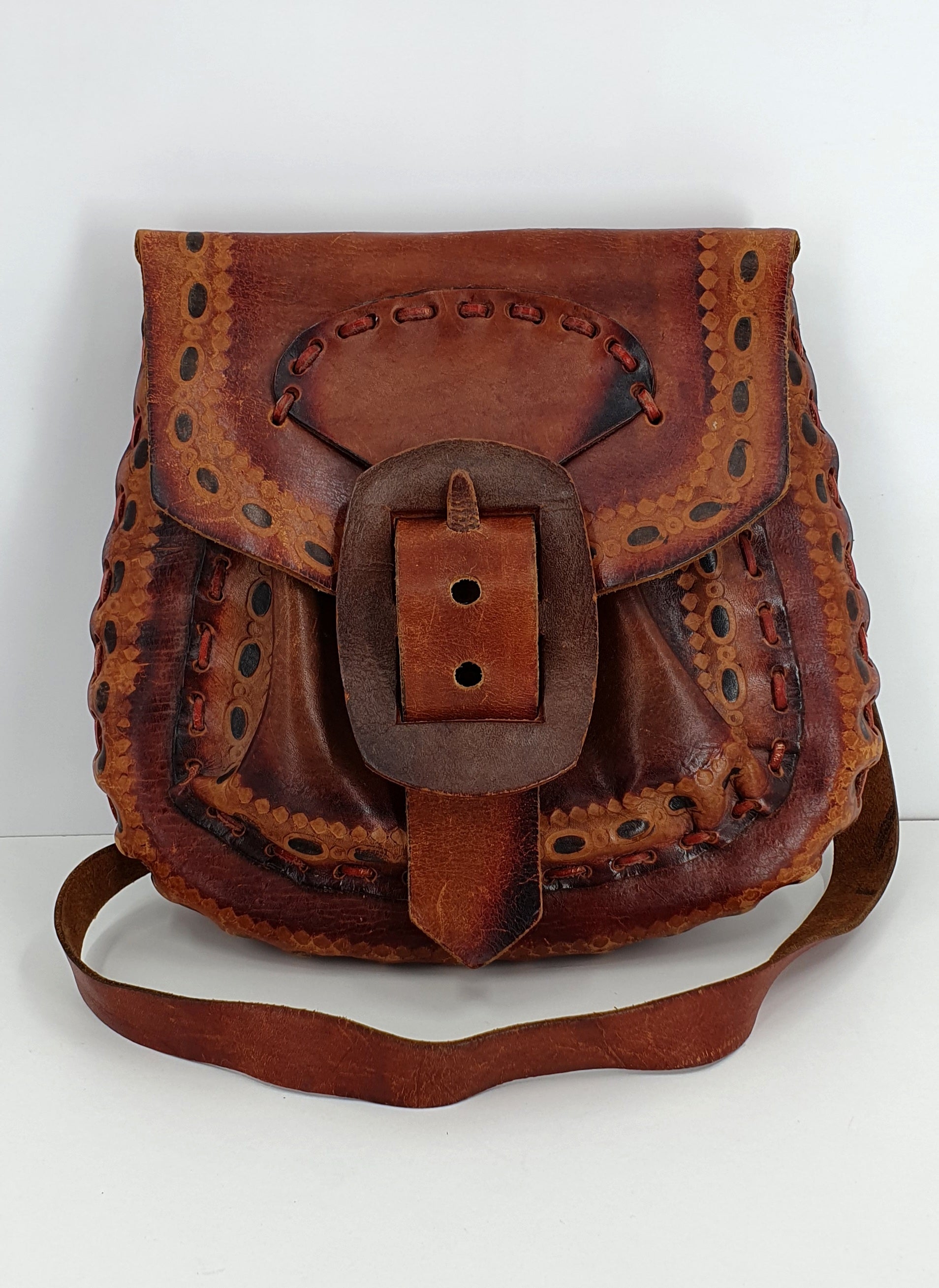 Hippie-style leather bag from Brazil, genuine leather