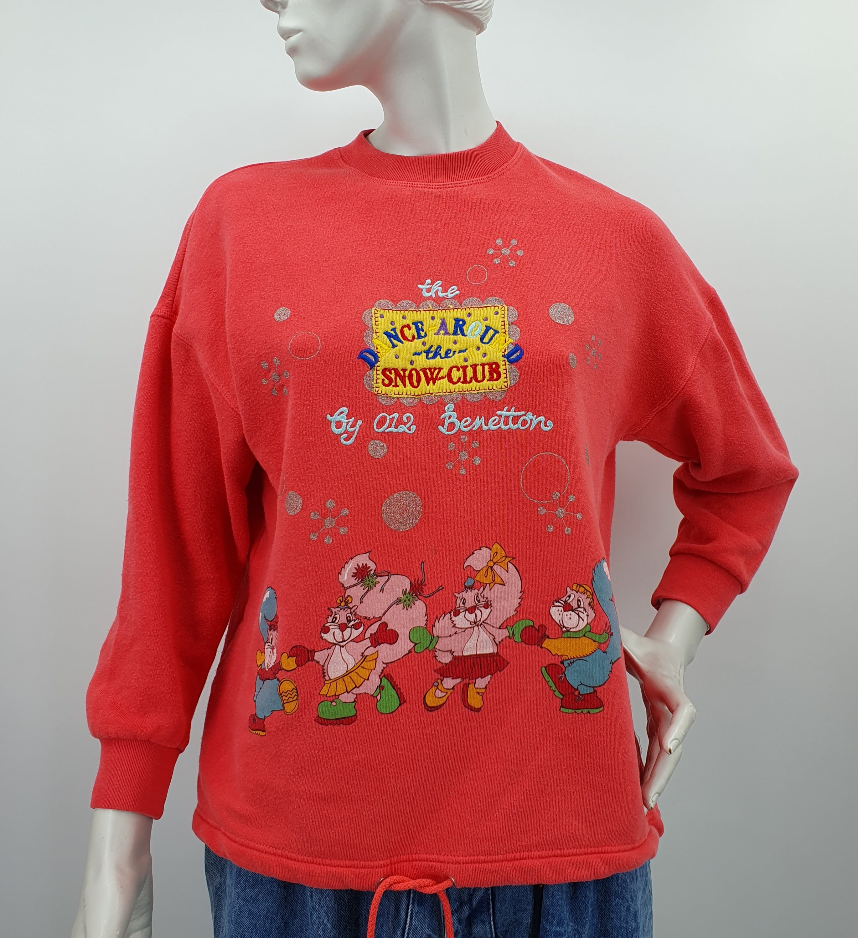 Benetton, coral red sweatshirt from the 80s-90s, size 34-36-(38)