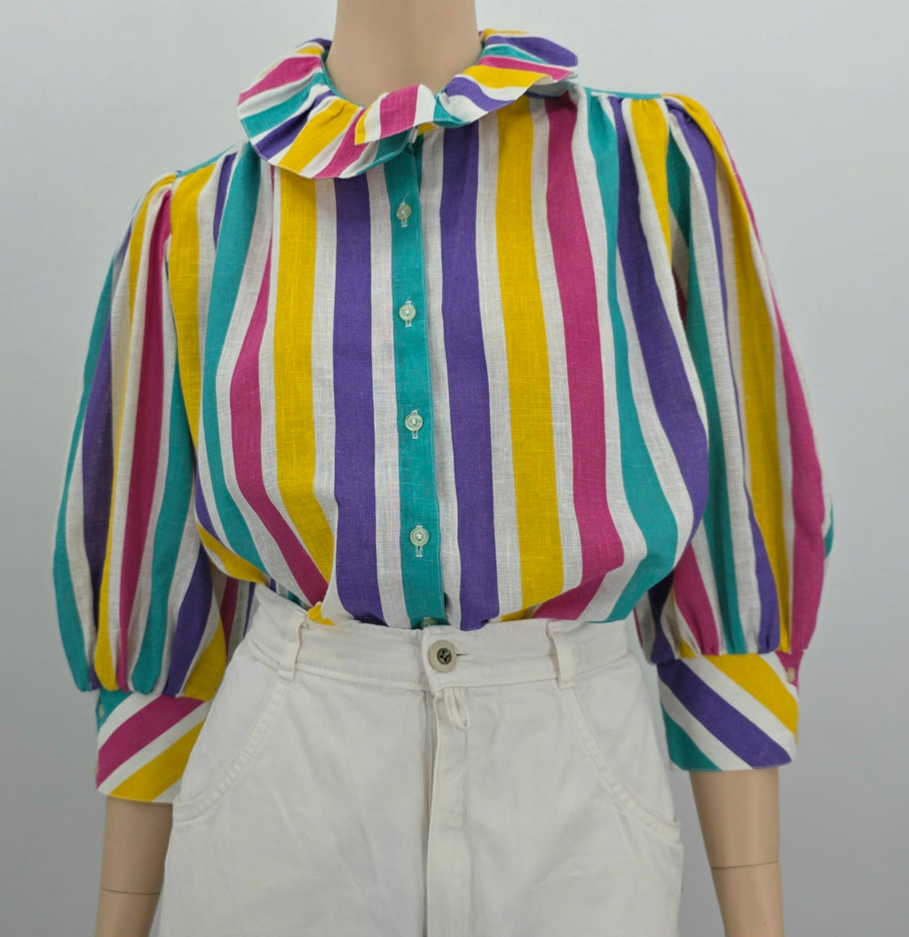 Colorful striped blouse from the 80s, size 38-40-42