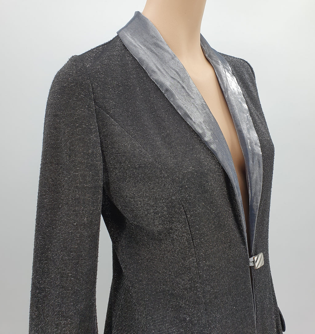 Long party jacket from the 90s, black/silver, size 38(40)