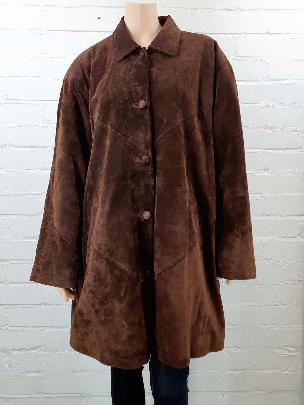 Tummanruskea mokkanahkatakki naiselle, 90-luku, plus size vintagetakki