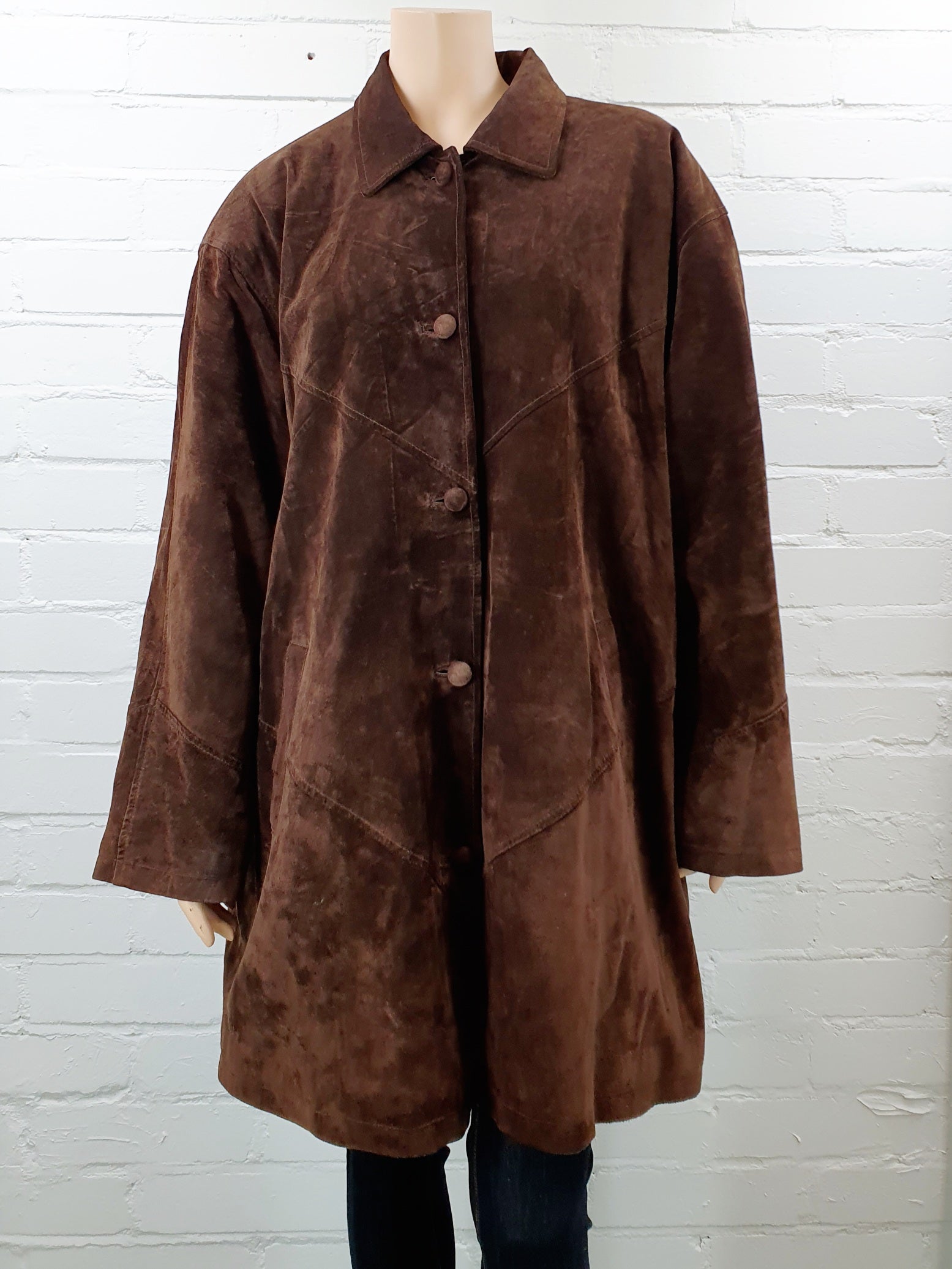 Tummanruskea mokkanahkatakki naiselle, 90-luku, plus size vintagetakki