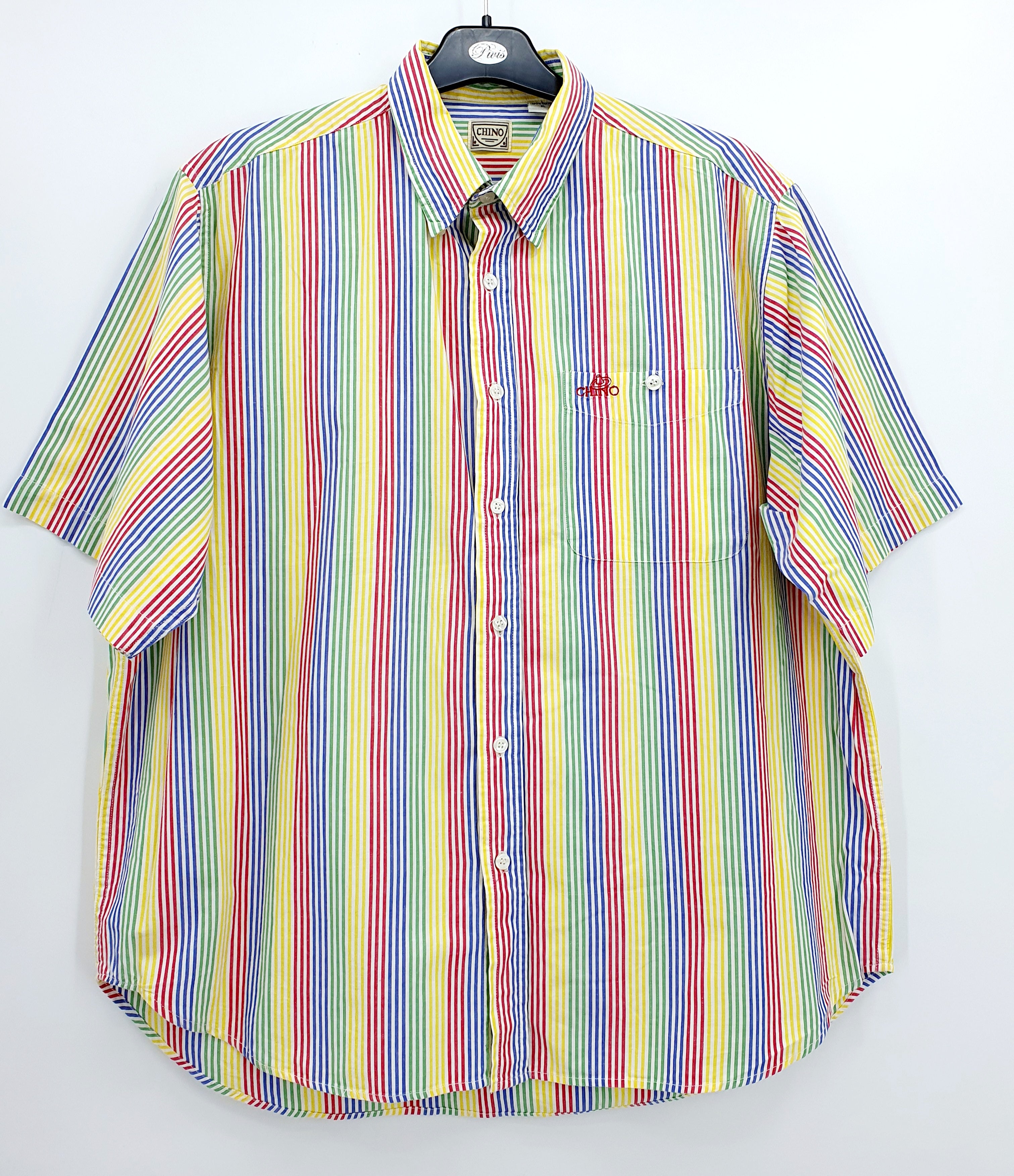 Chino, men's short-sleeved striped shirt from the 80s-90s, size 2XL