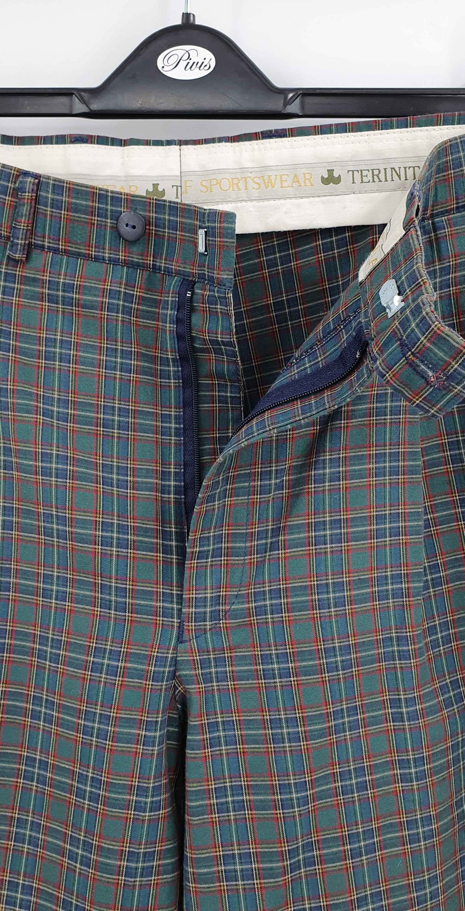 Terinit, men's checkered straight pants from the 80s-90s, waist 78cm
