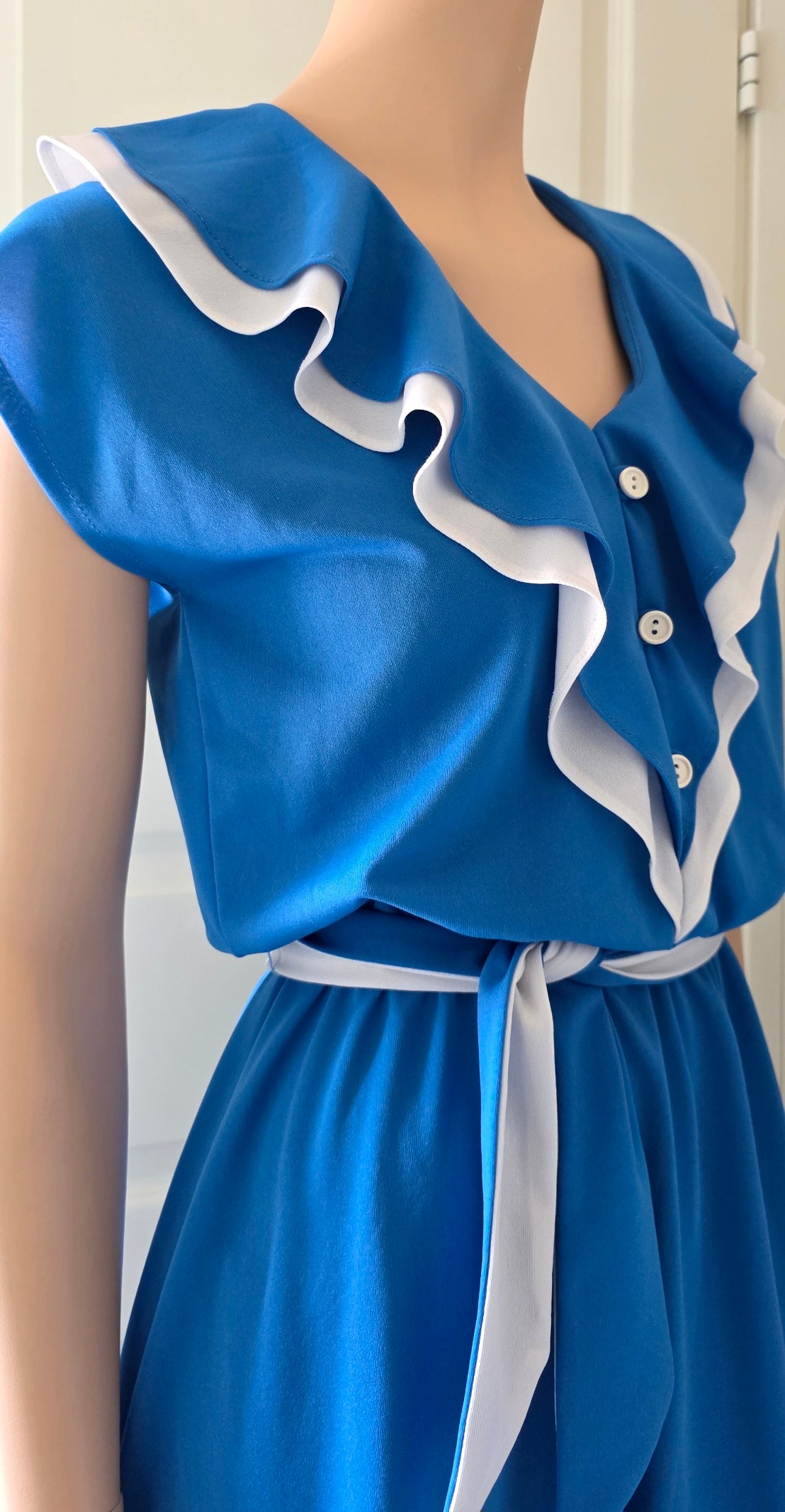 Blue and white English vintage dress, 70s-80s, size 36