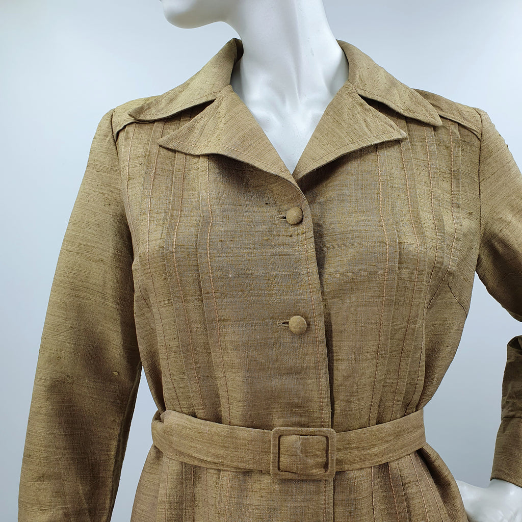 Raw silk dress from the 60s-70s, color golden sand, size 38/40