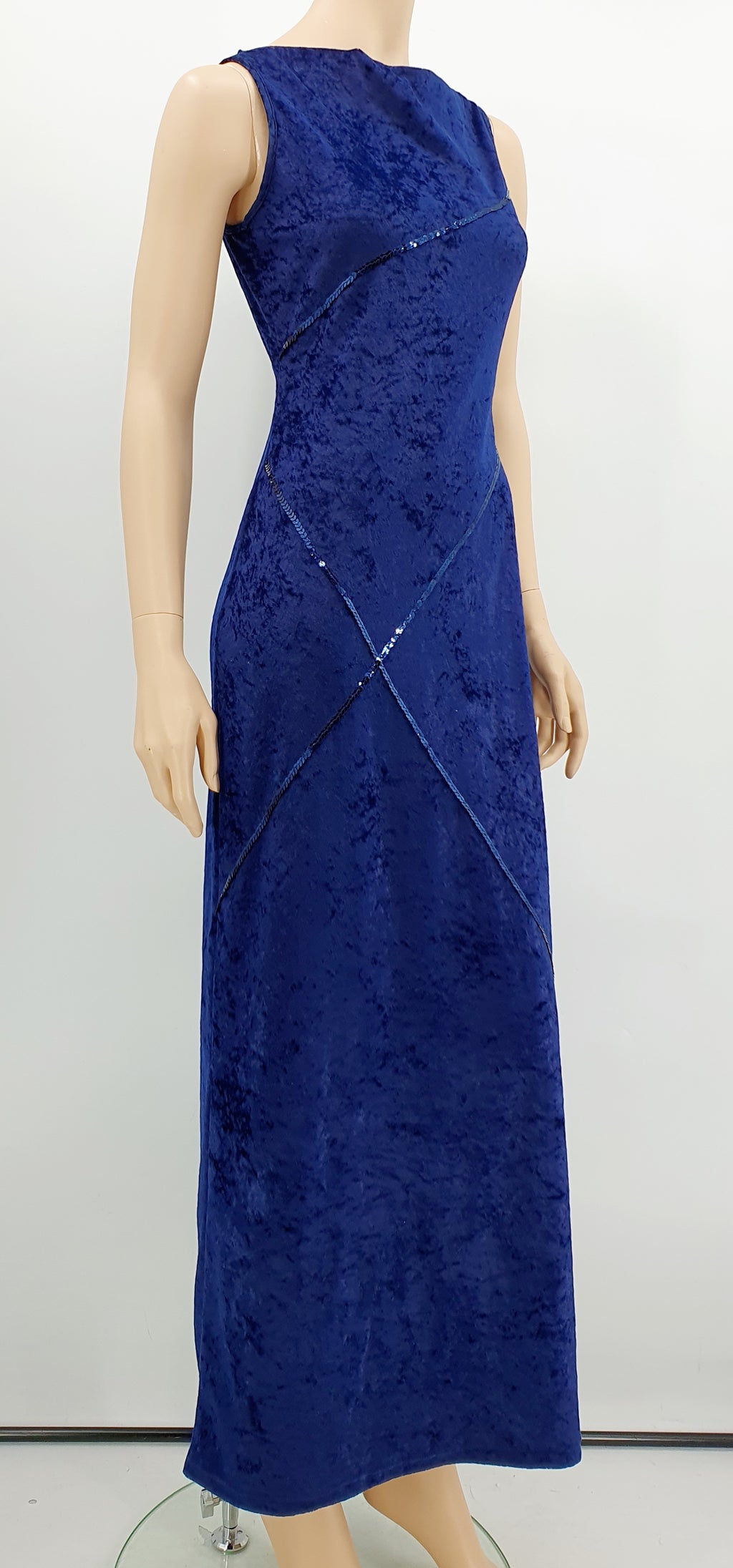 Blue velvet maxi dress from the 90s, size 34-36