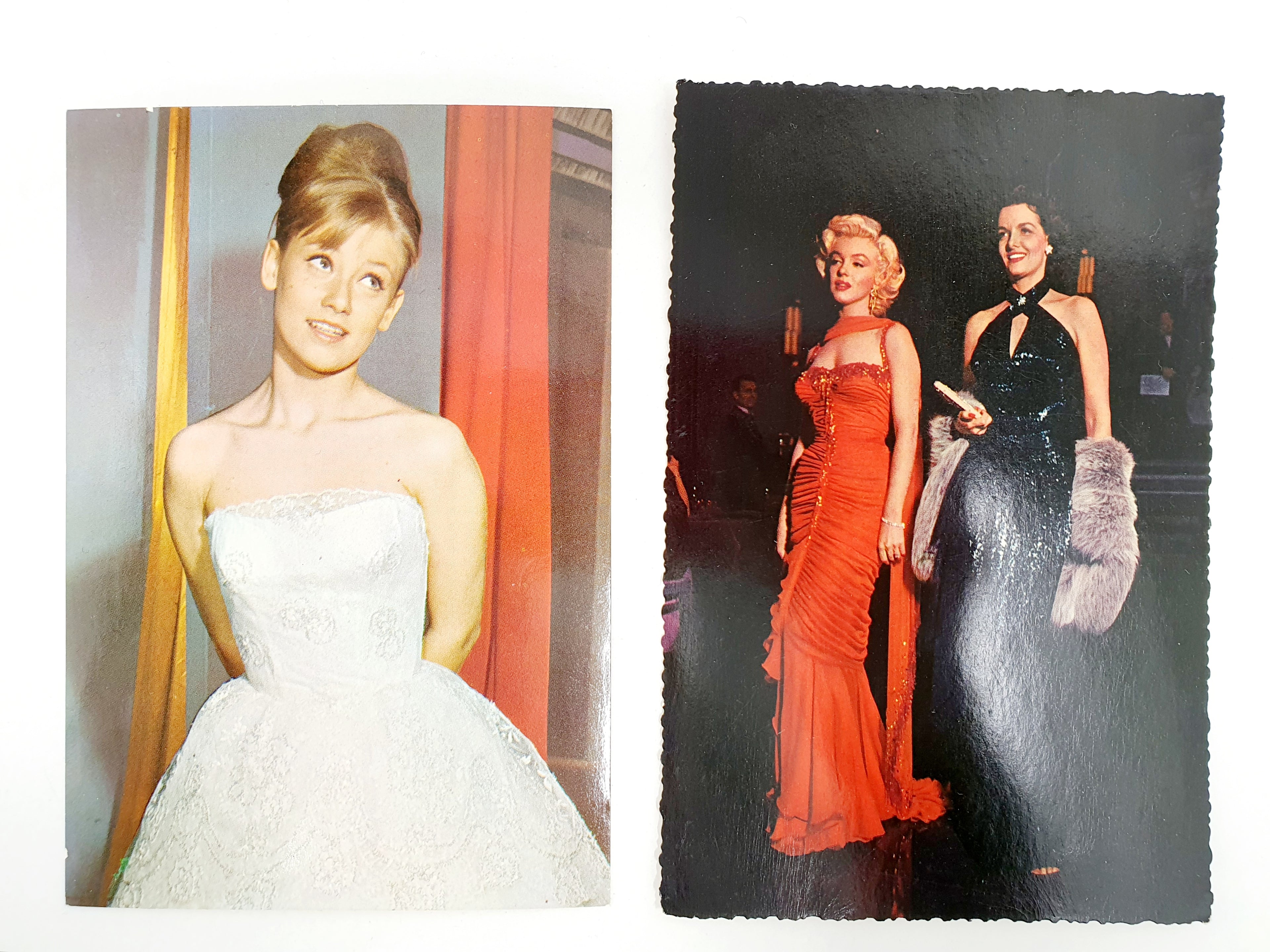 Old movie star postcards, Gitte Henning, Marilyn Monroe and Jane Russell