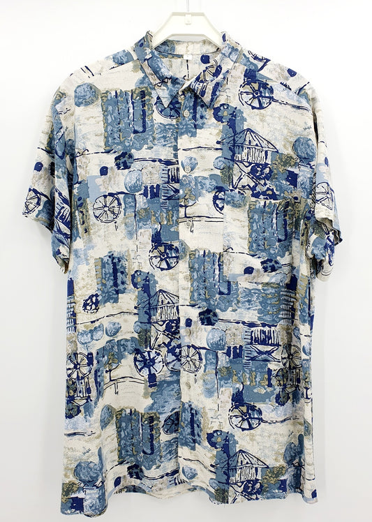 MSJ Fashion, miesten lyhythihainen viskoosipaita 90-luvulta, koko XL