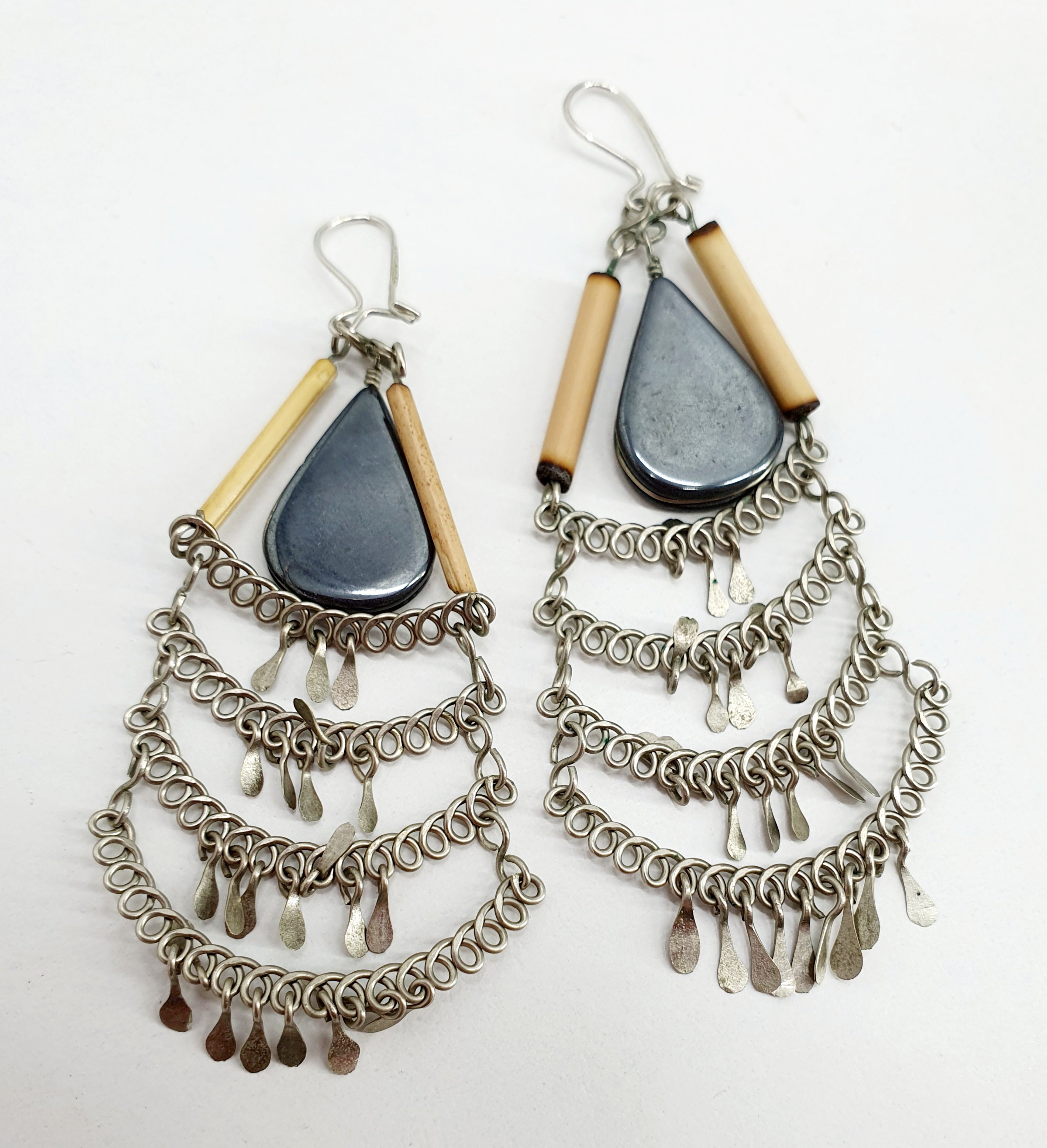Boho style drop earrings with silver hook
